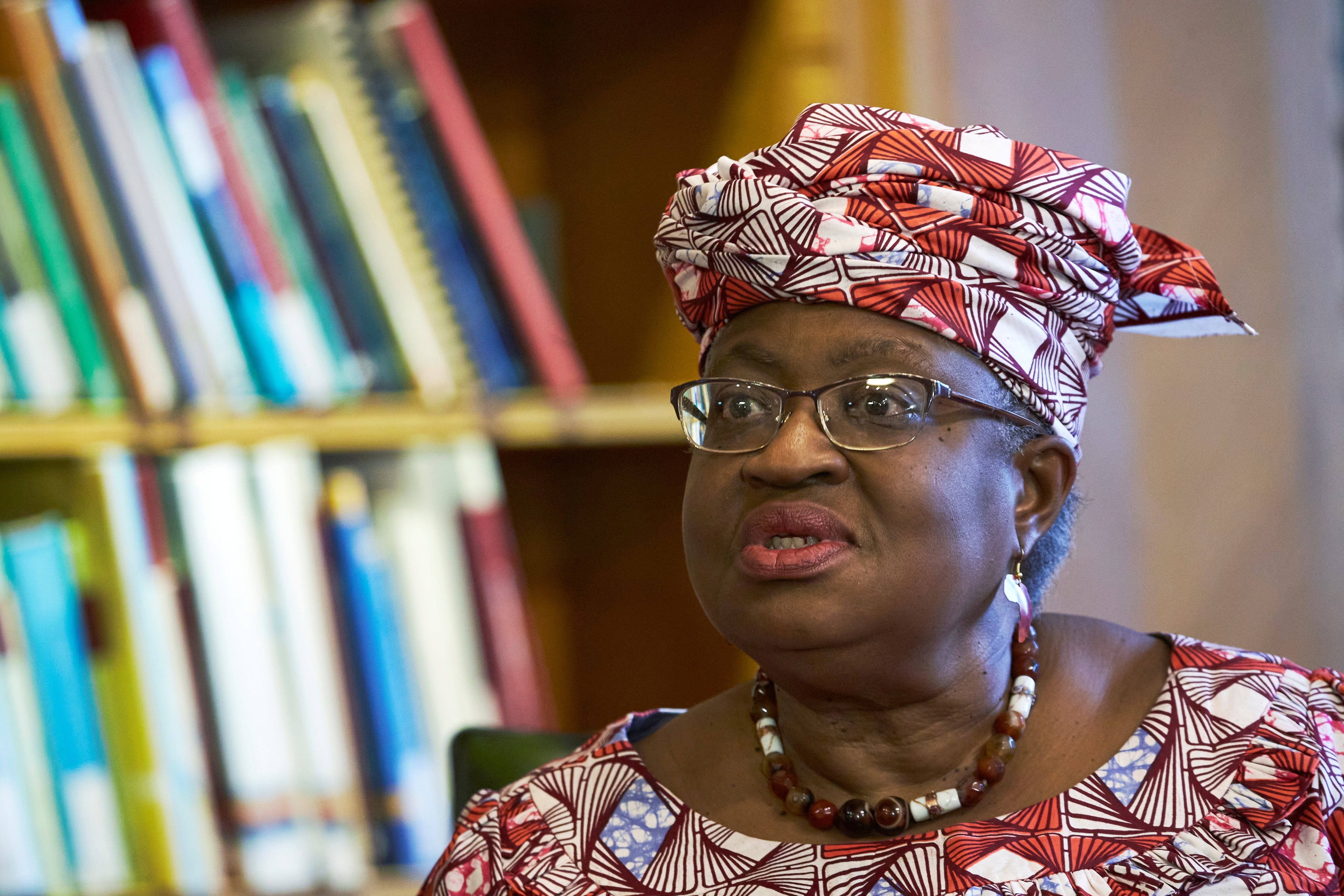 World Trade Organization (WTO) Director-General Ngozi Okonjo-Iweala speaks during an interview for Reuters Next, ahead of the 12th Ministerial Conference (MC12), in Geneva, Switzerland, November 25, 2021. REUTERS/Denis Balibouse/File Photo