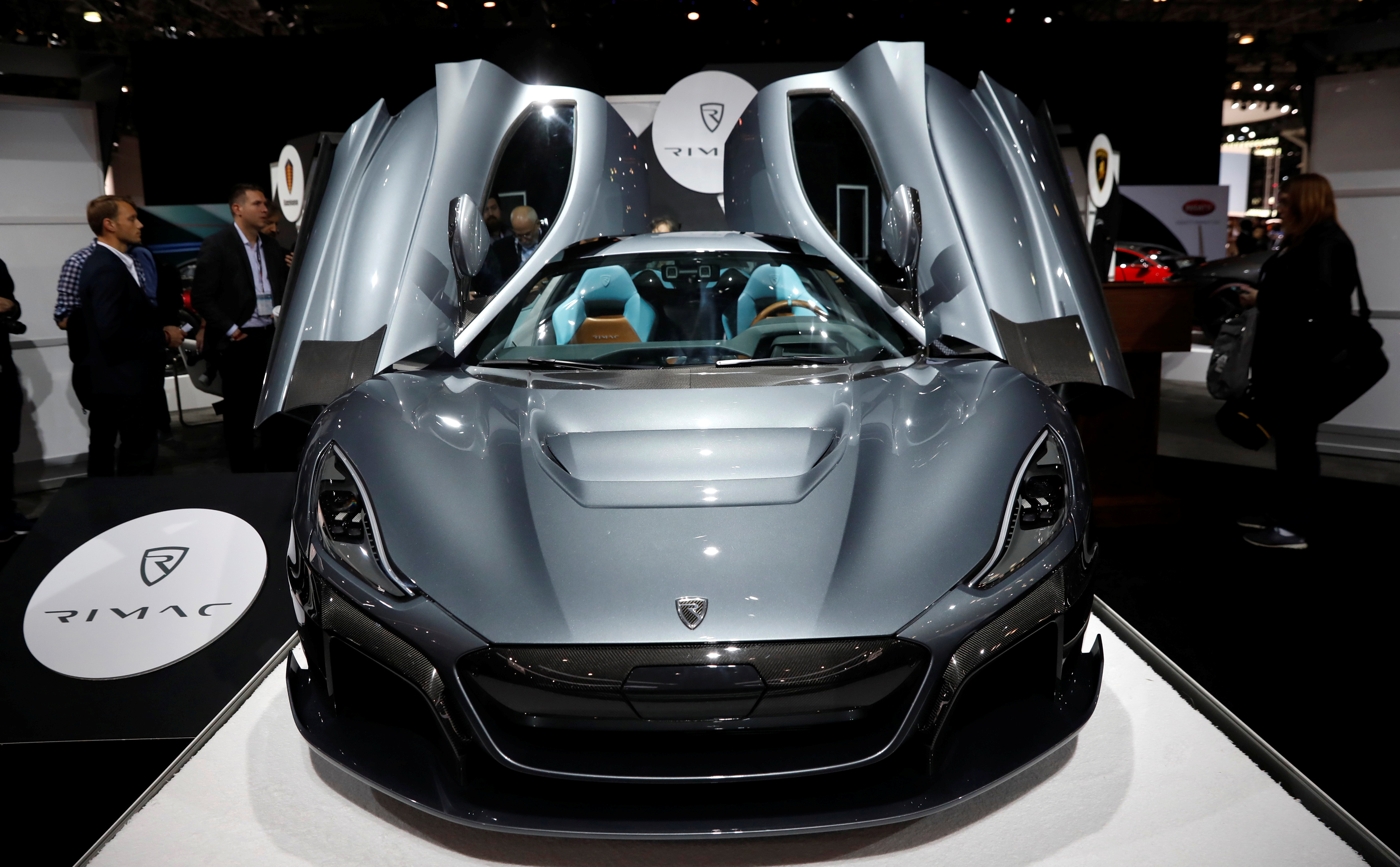 A 2019 Rimac C2 Hyper car is seen on display at the New York Auto Show in New York