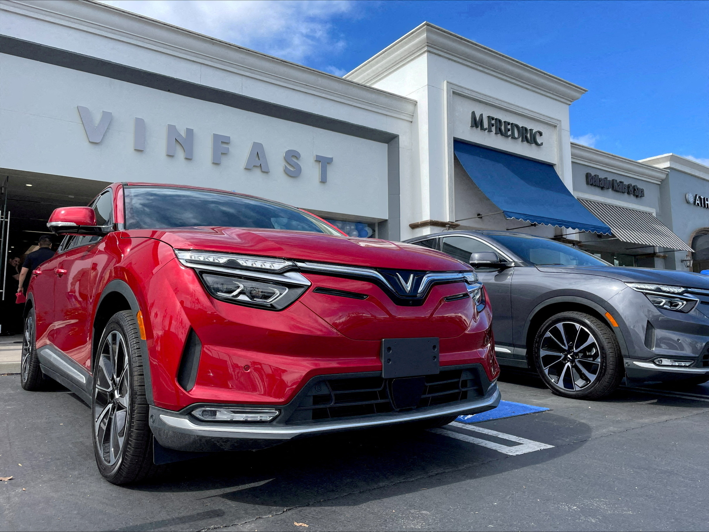 VinFast electric vehicles are parked at a store in Los Angeles, U.S.