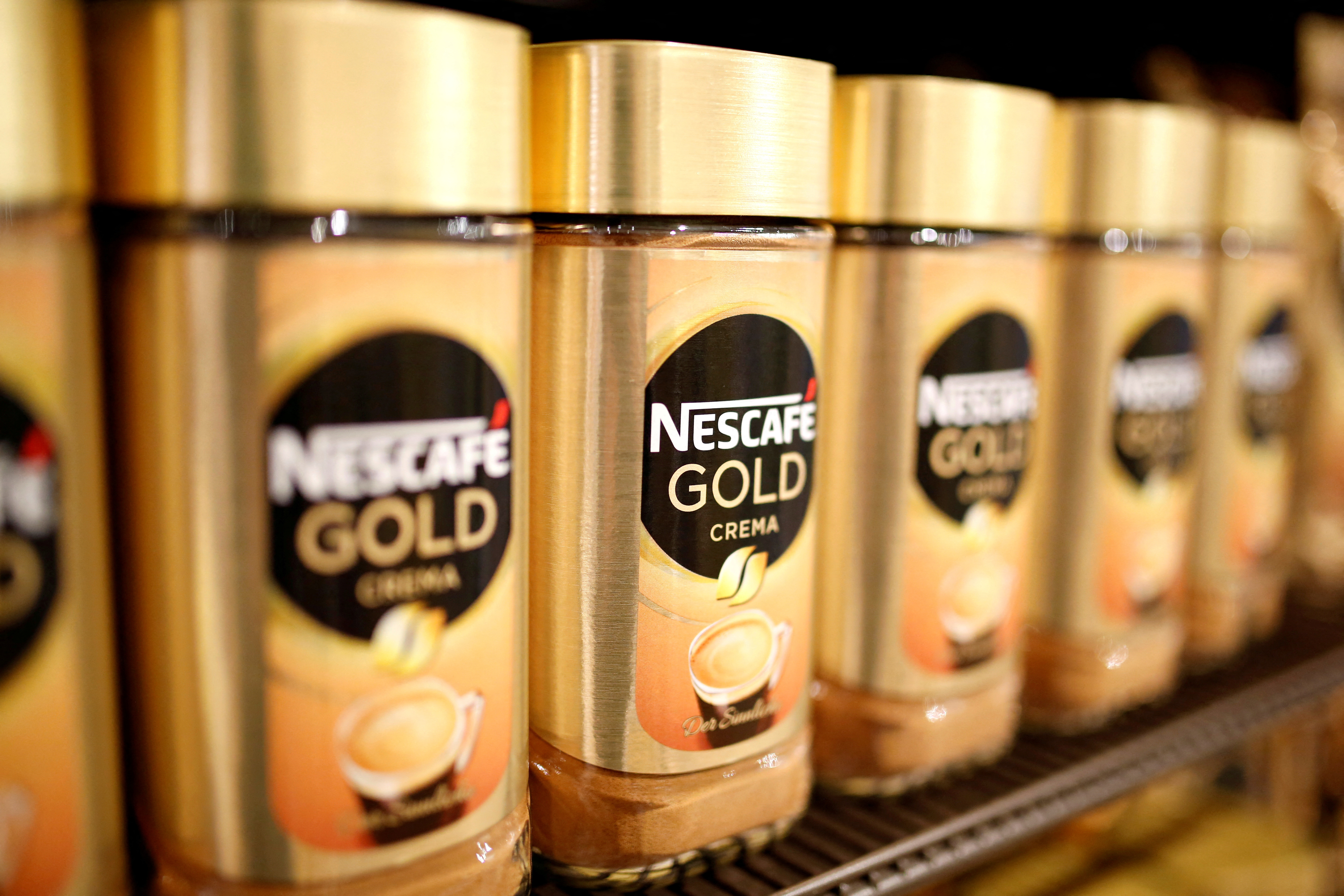 Jars of Nescafe Gold Coffee by Nestle are pictured in a supermarket at Nestle's headquarters in Vevey