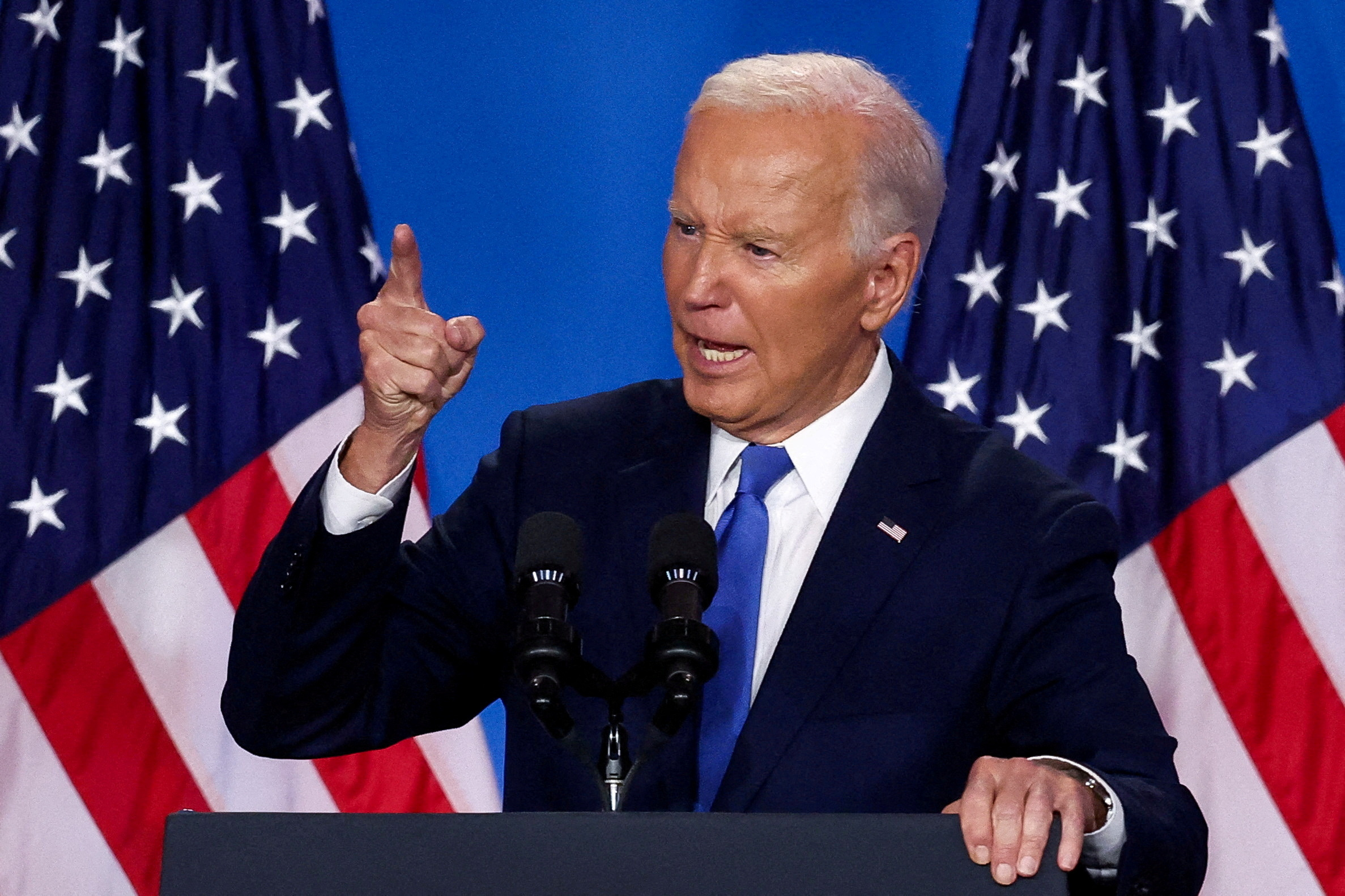 U.S. President Joe Biden speaks at NATO's 75th anniversary summit, in Washington