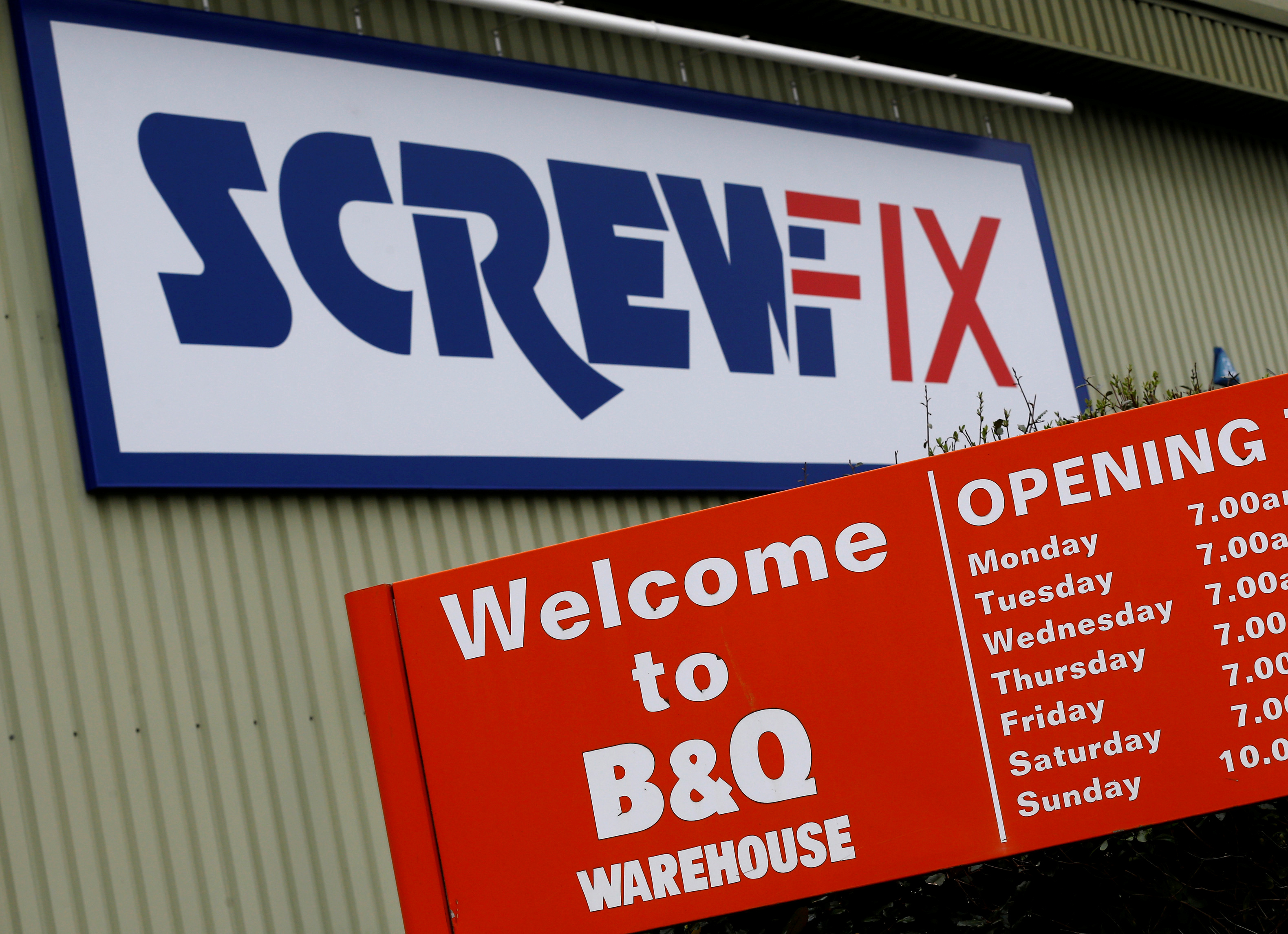 Signs outside the B&Q and Screwfix stores in Loughborough