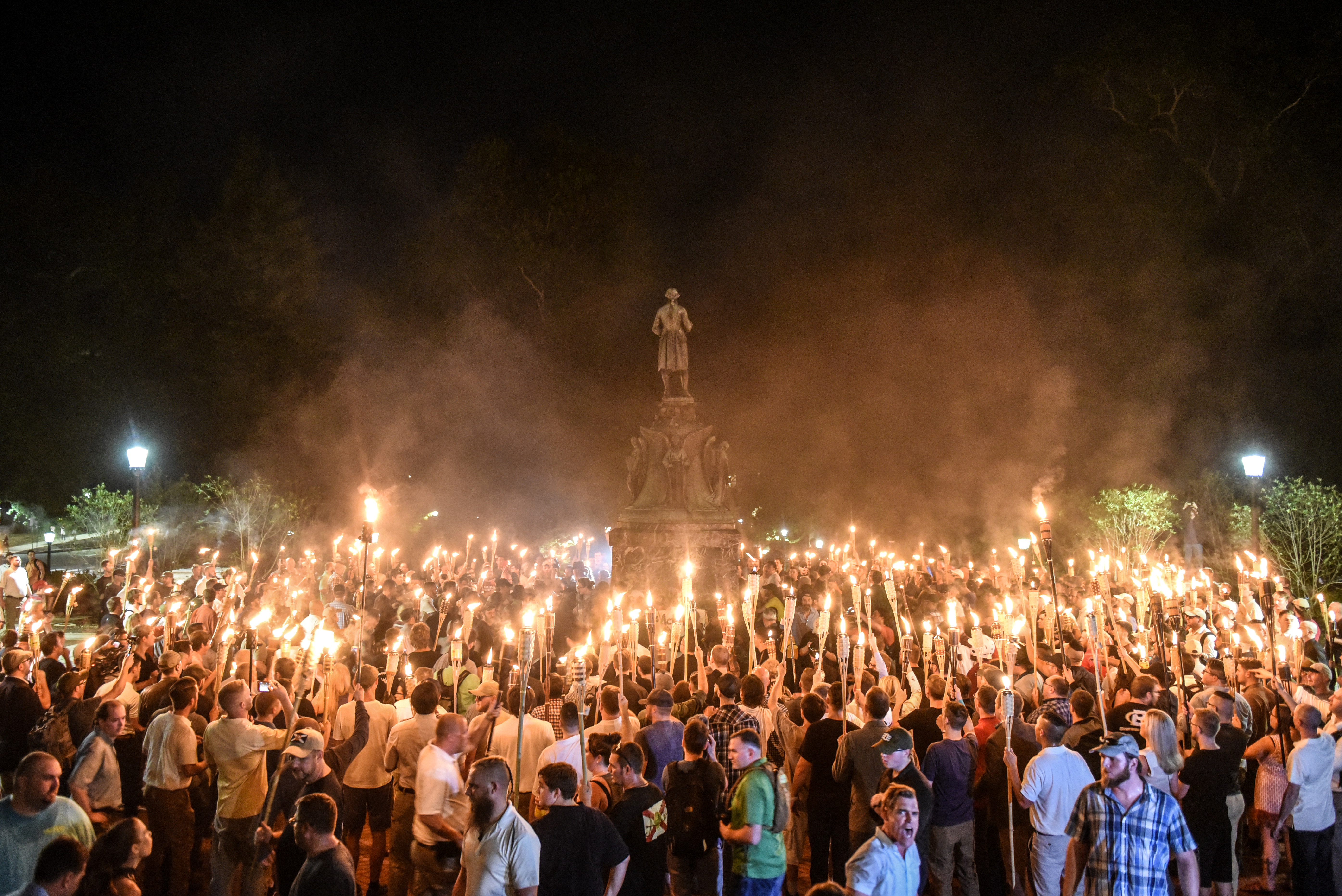 White nationalists participate in a torch-lit march on the grounds of the University of Virginia ahead of the Unite the Right Rally in Charlottesville, Virginia on August 11, 2017. REUTERS/Stephanie Keith