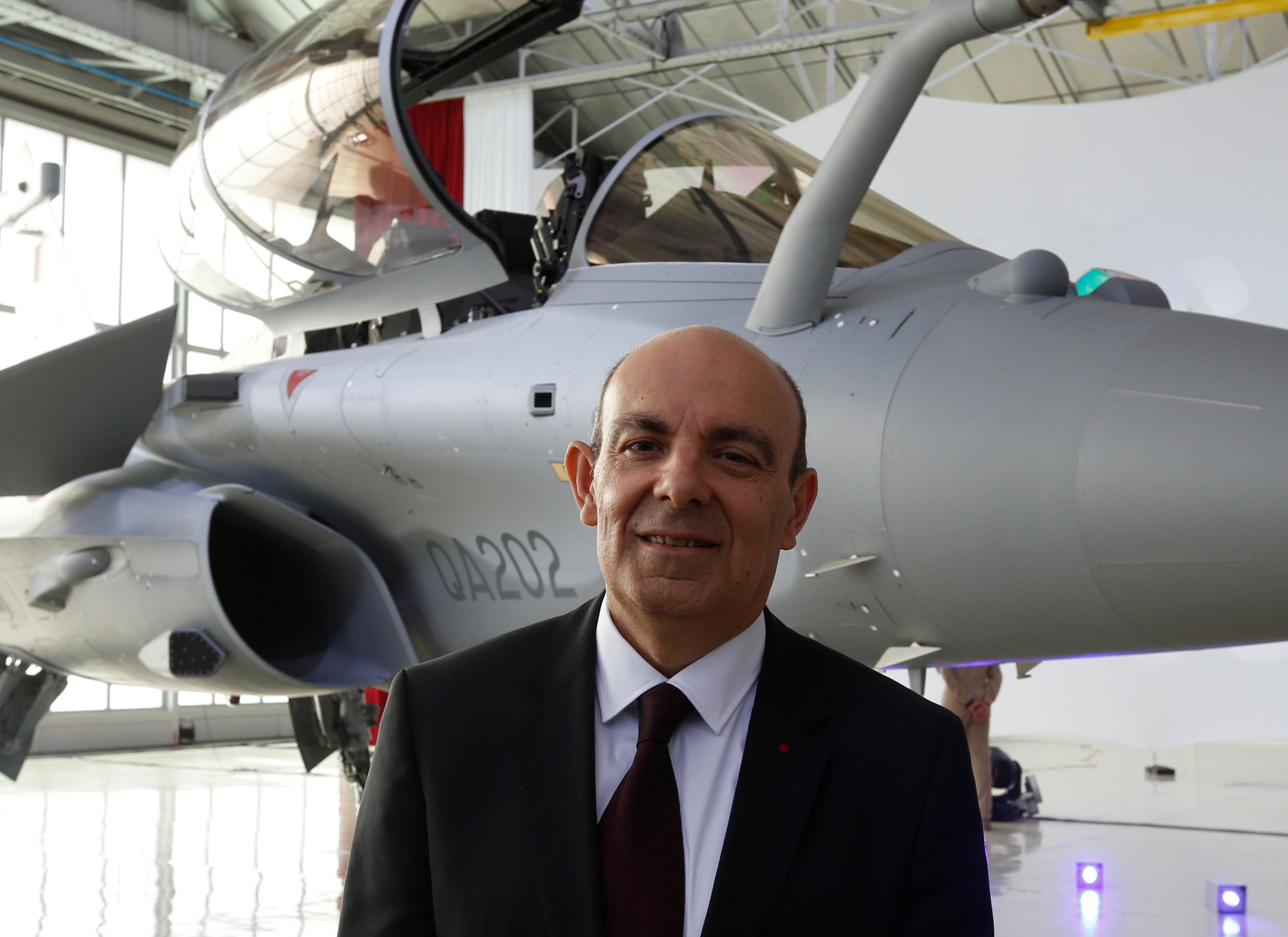 Eric Trappier, Chairman and CEO of Dassault Aviation, poses at the factory of French aircraft manufacturer Dassault Aviation in Merignac near Bordeaux