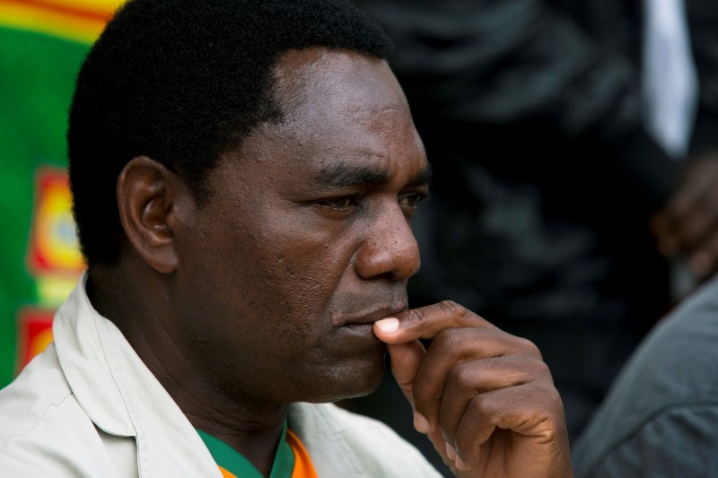 UPND presidential candidate Hakainde Hichilema looks on during a rally in Lusaka