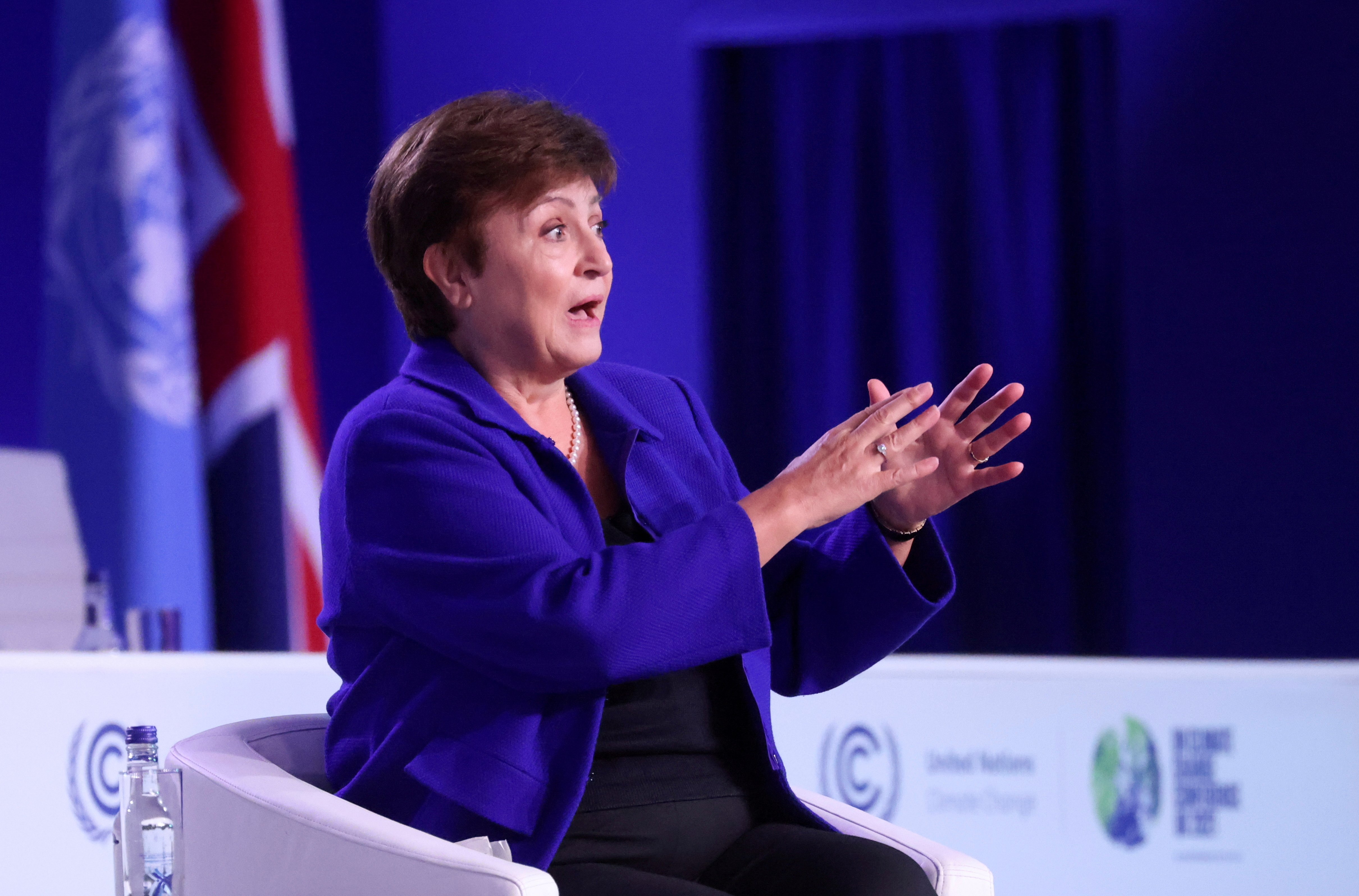   International Monetary Fund (IMF) Managing Director Kristalina Georgieva attends the UN Climate Change Conference (COP26) in Glasgow, Scotland, Britain, November 3, 2021. REUTERS/Yves Herman/File Photo