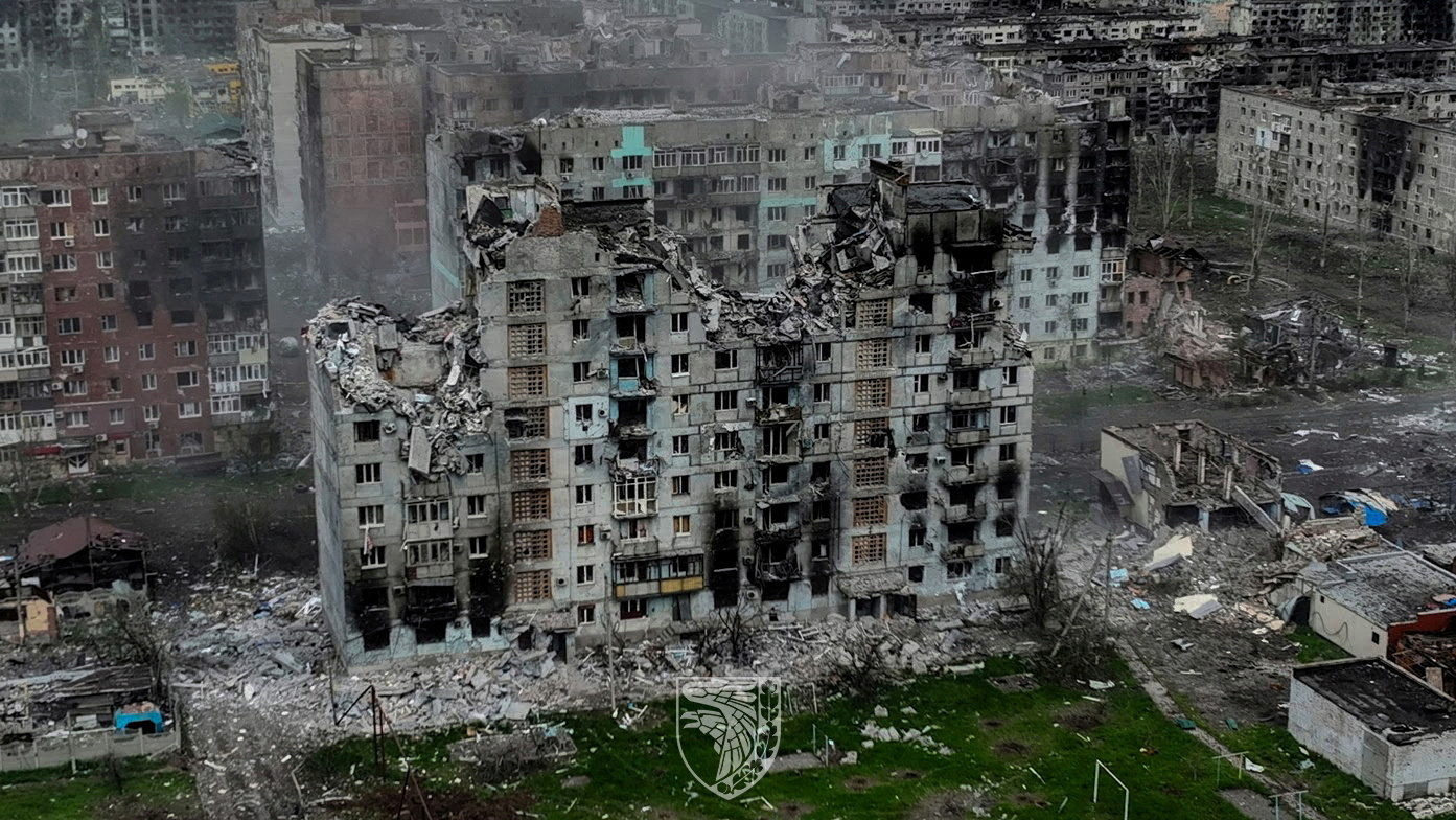 Aerial view shows destruction in the frontline city of Bakhmut