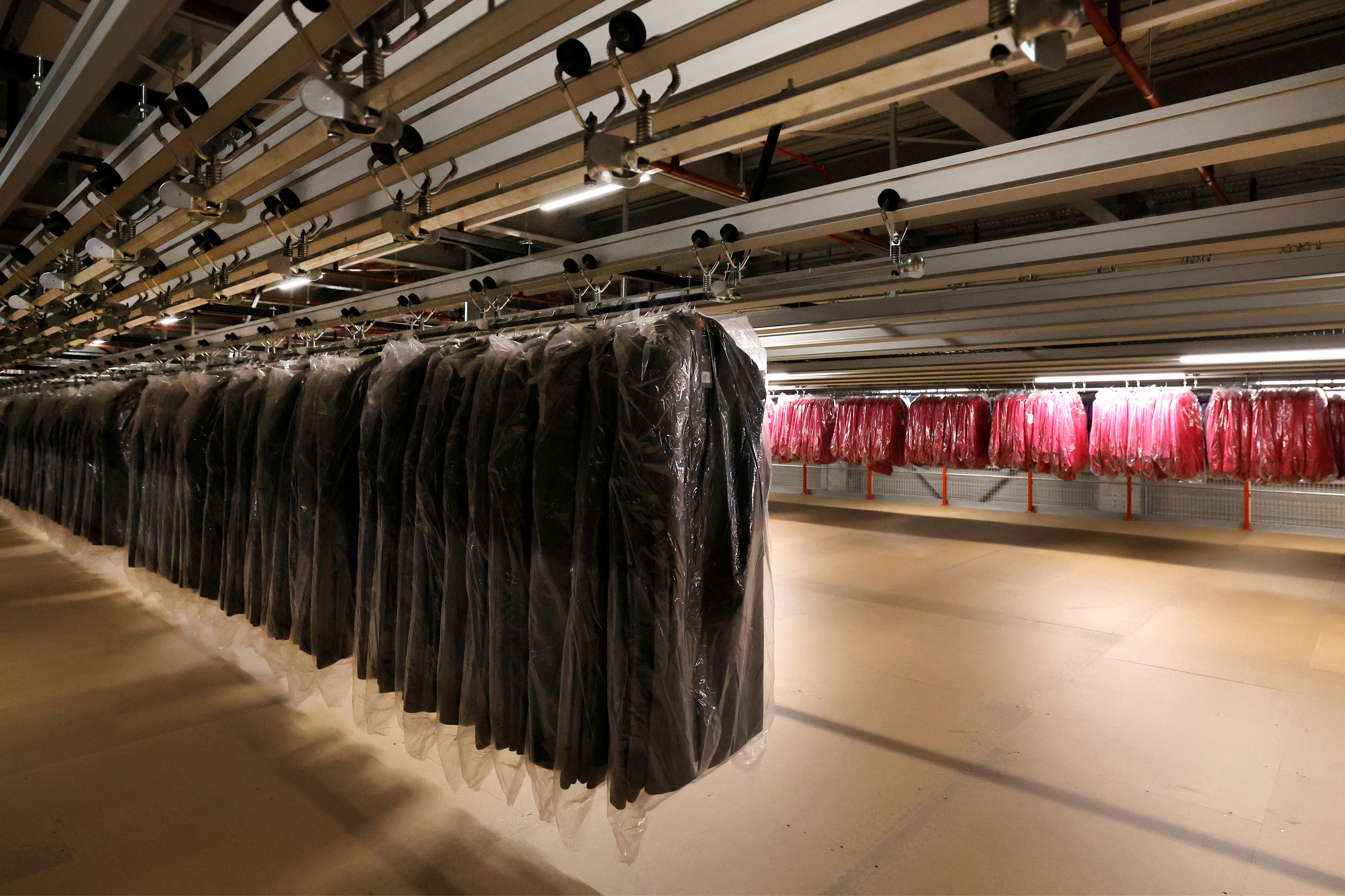 An automated clothes storage system is seen at Primark's warehouse in Roosendaal