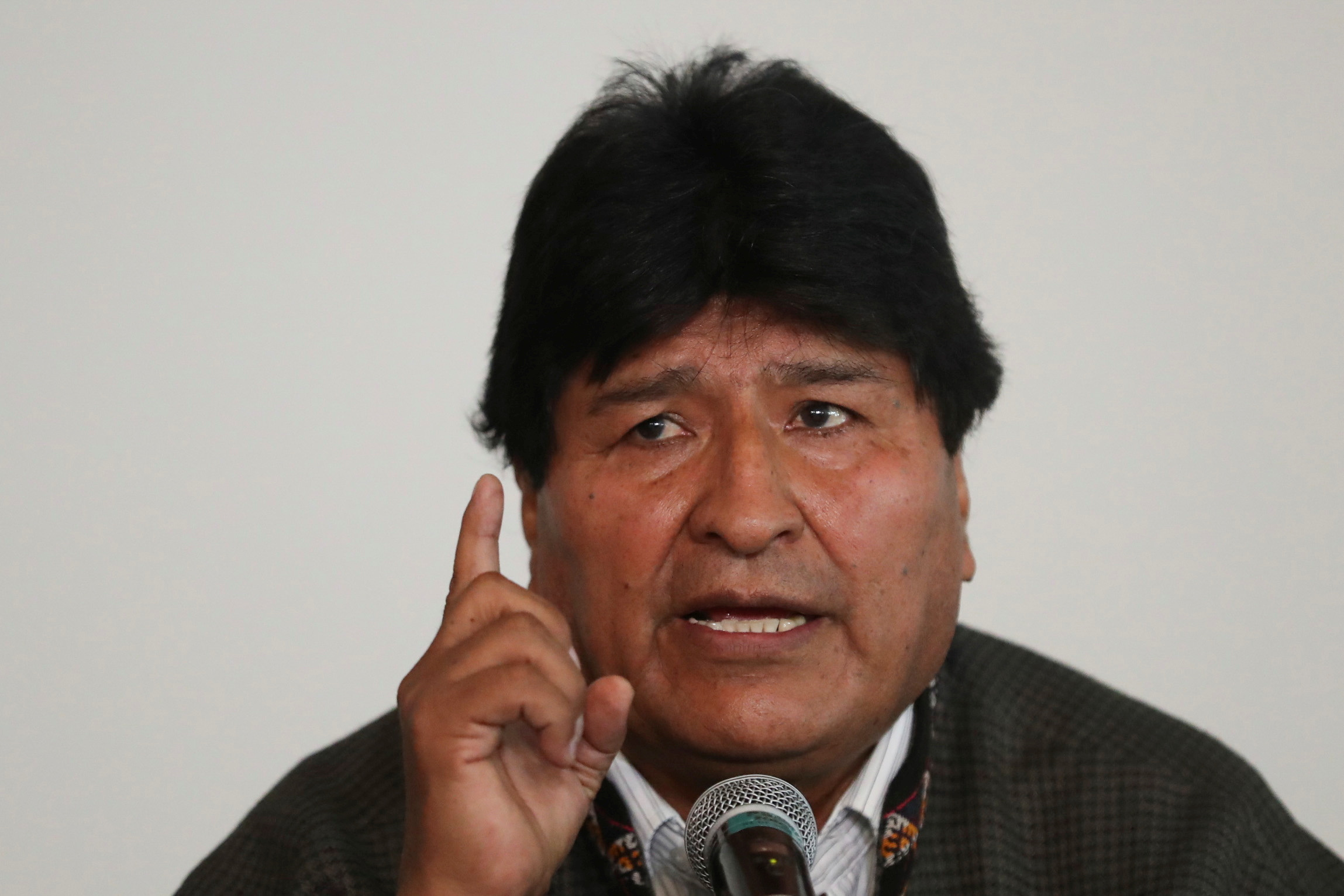 Bolivia's former President Evo Morales attends a news conference in Mexico City