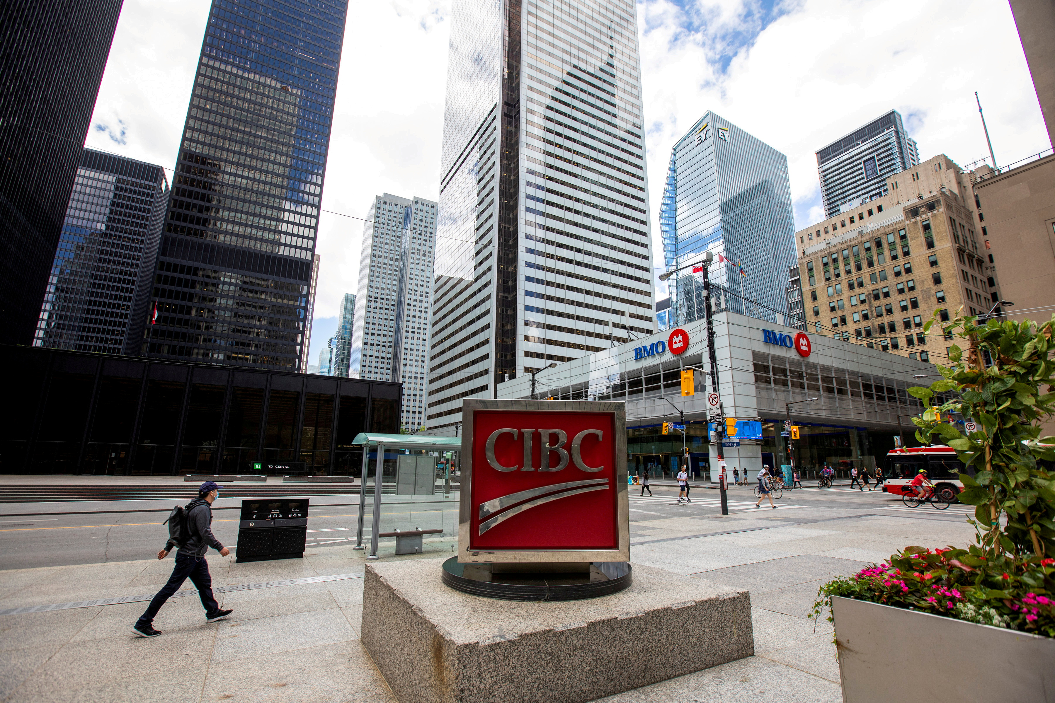 TD Bank, CIBC and Bank of Montreal are seen in the financial district in Toronto