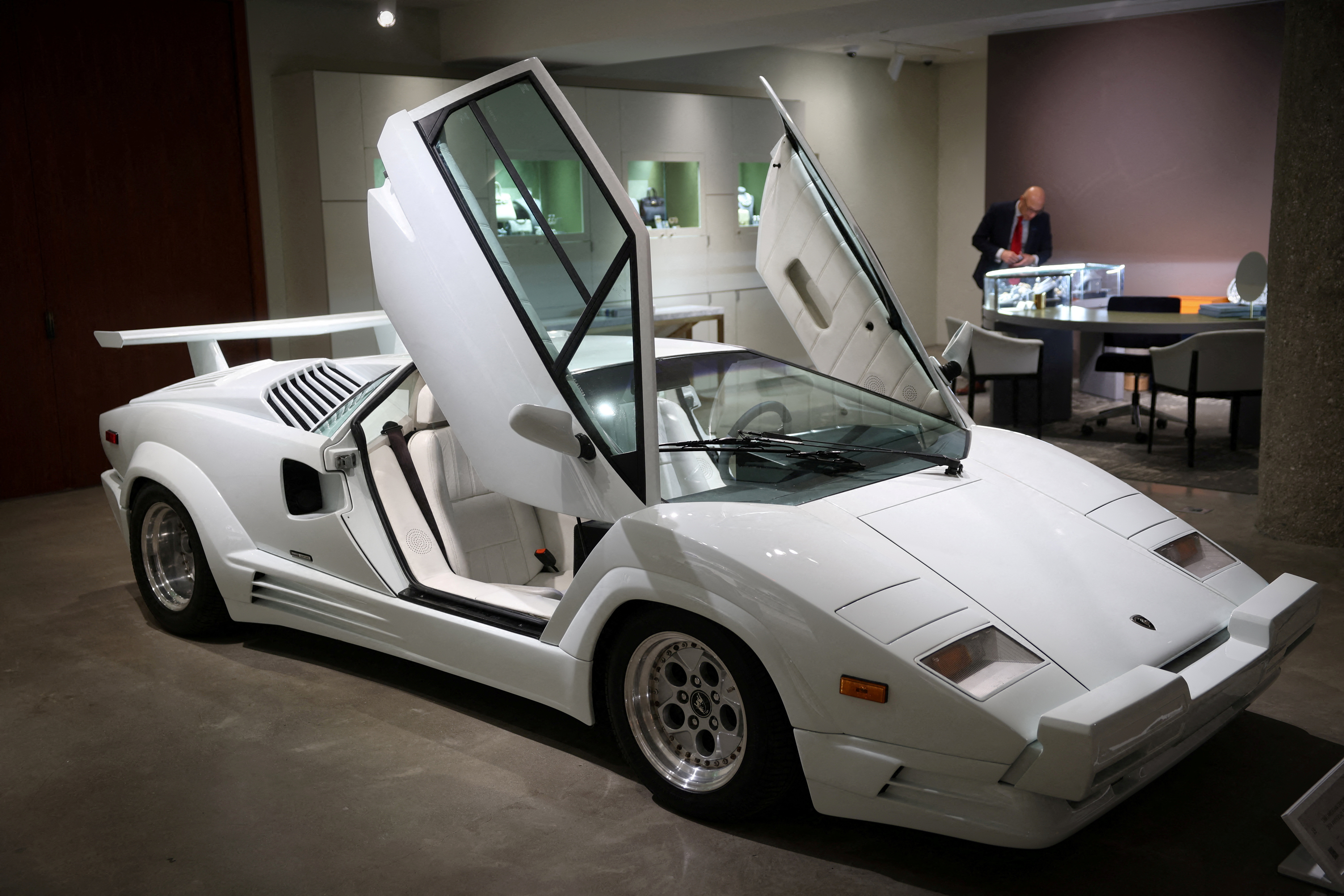 1989 Lamborghini Countach 25th Anniversary Edition car from the film "The Wolf of Wall Street" ahead of auction in New York