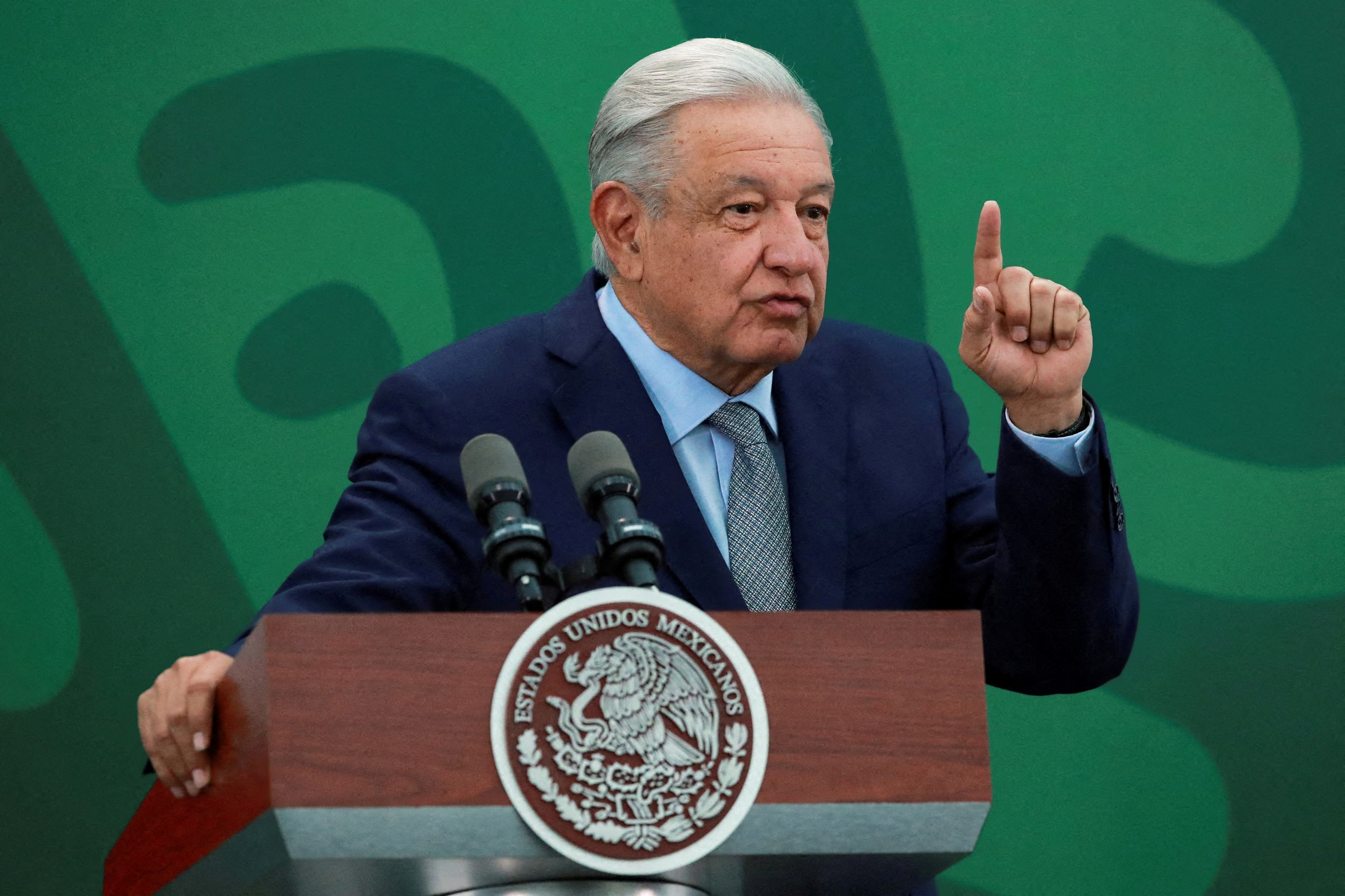 Mexico's President Andres Manuel Lopez Obrador attends a news conference in Mexico City