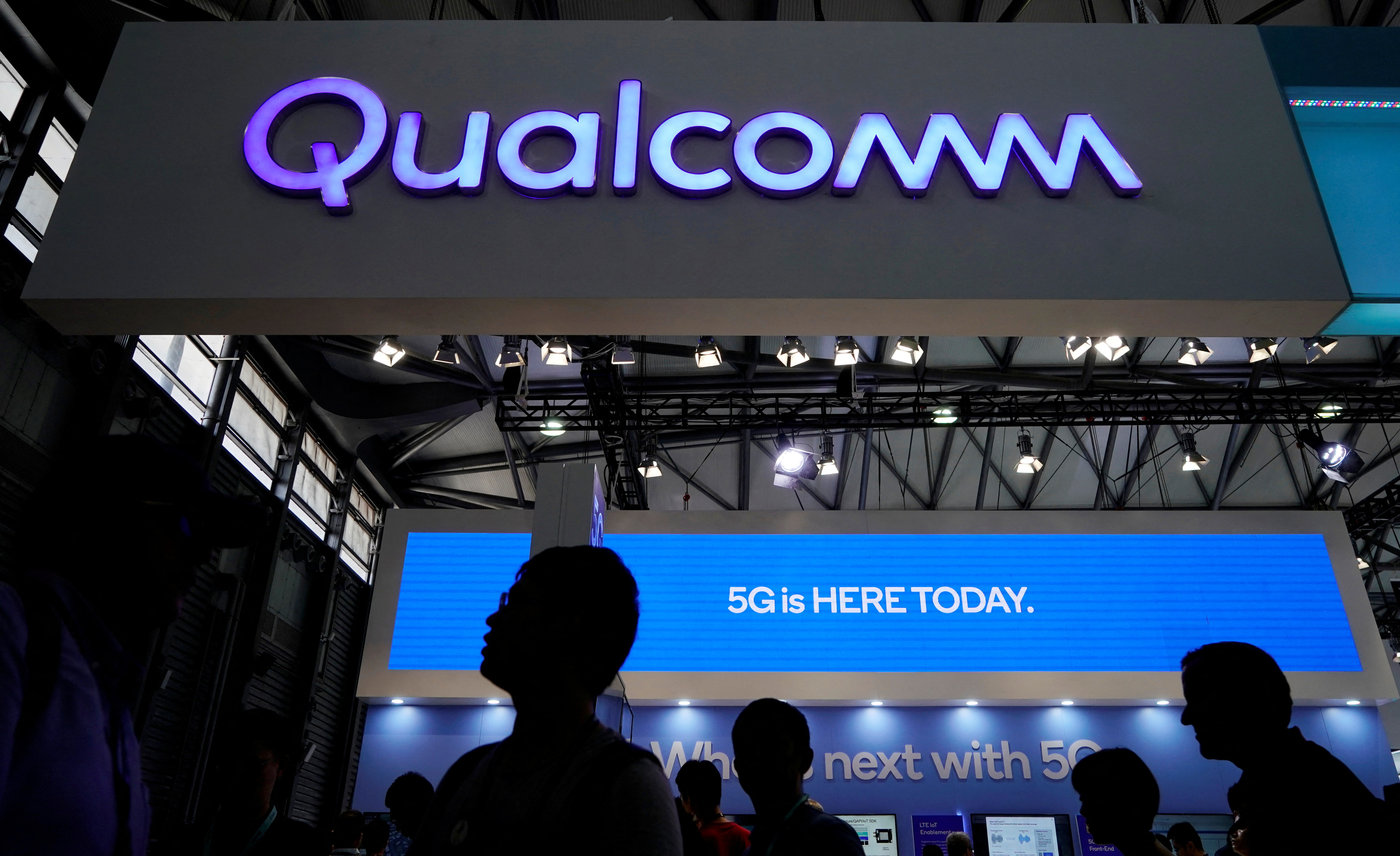 A Qualcomm sign is pictured at Mobile World Congress (MWC) in Shanghai