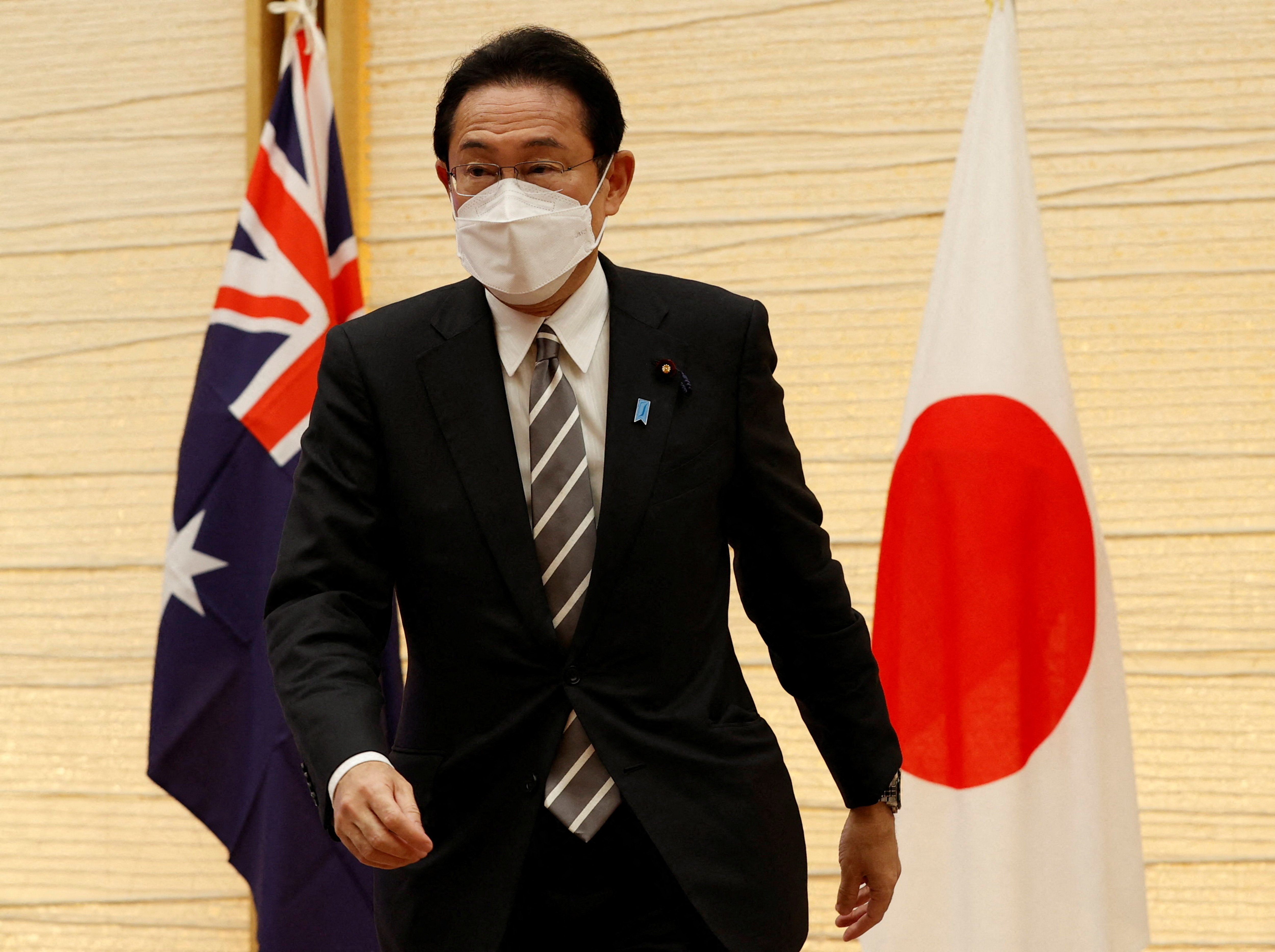 Japan's Prime Minister Fumio Kishida attends a video signing ceremony of the bilateral reciprocal access agreement with Australia's Prime Minister Scott Morrison (not pictured) at Kishida's official residence in Tokyo, Japan January 6, 2022.  REUTERS/Issei Kato/Pool