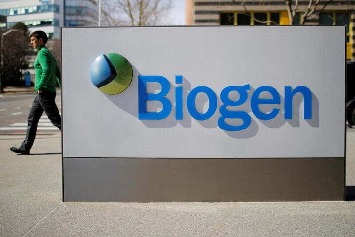 A sign marks a Biogen facility in Cambridge Massachusetts