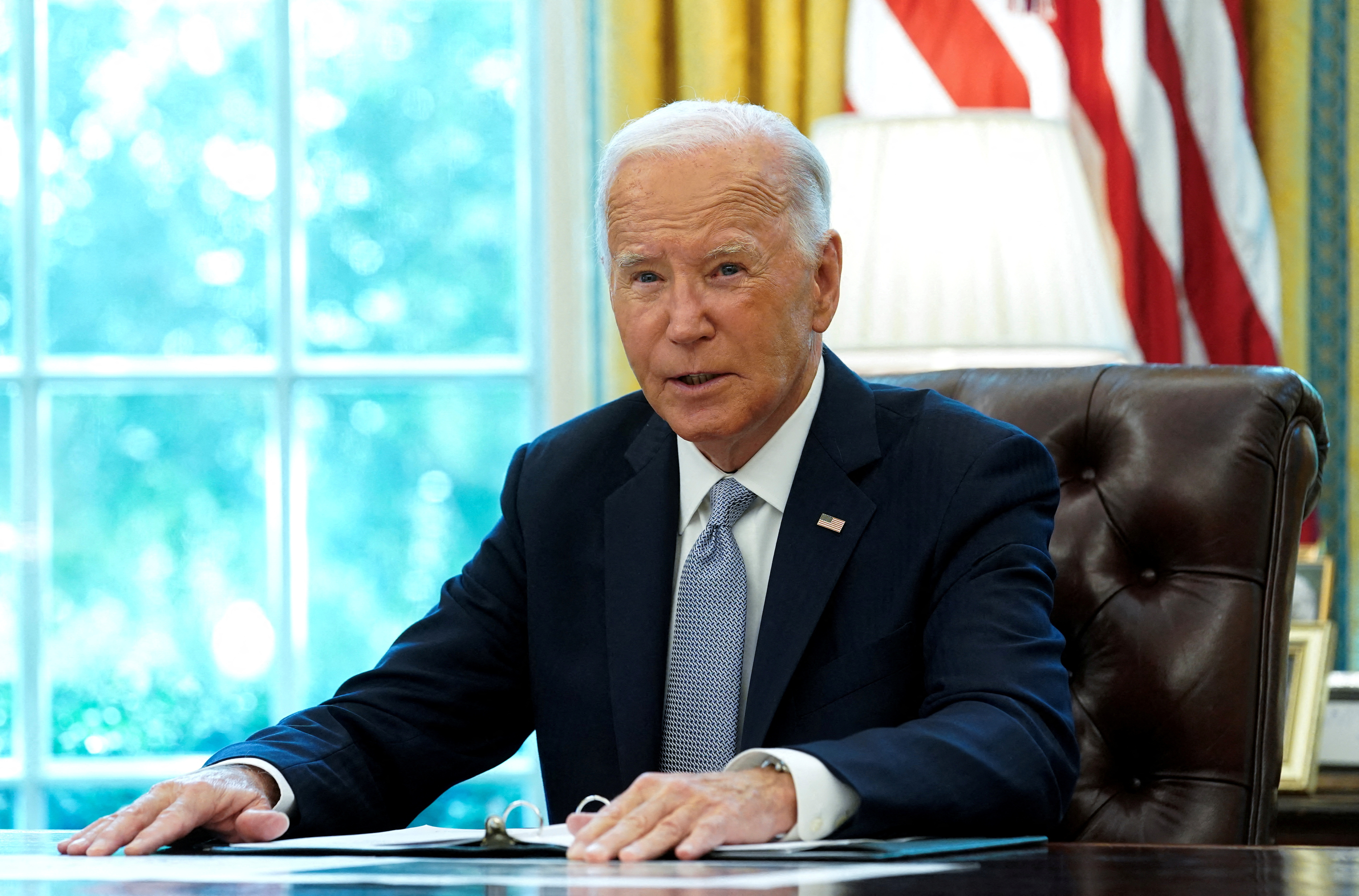 U.S. President Joe Biden speaks to reporters at the White House in Washington