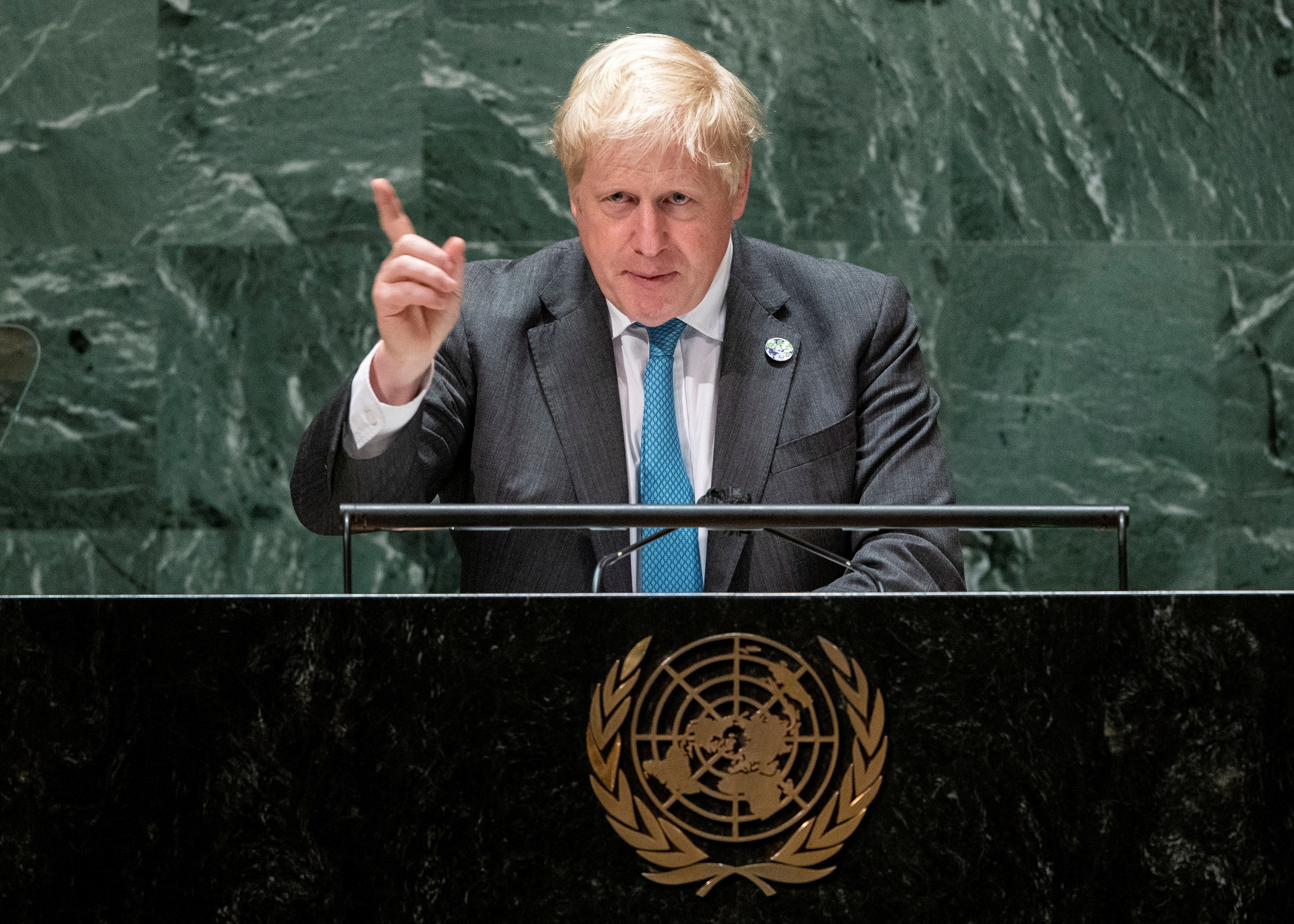 British Prime Minister Boris Johnson addresses the 76th Session of the U.N. General Assembly in New York City