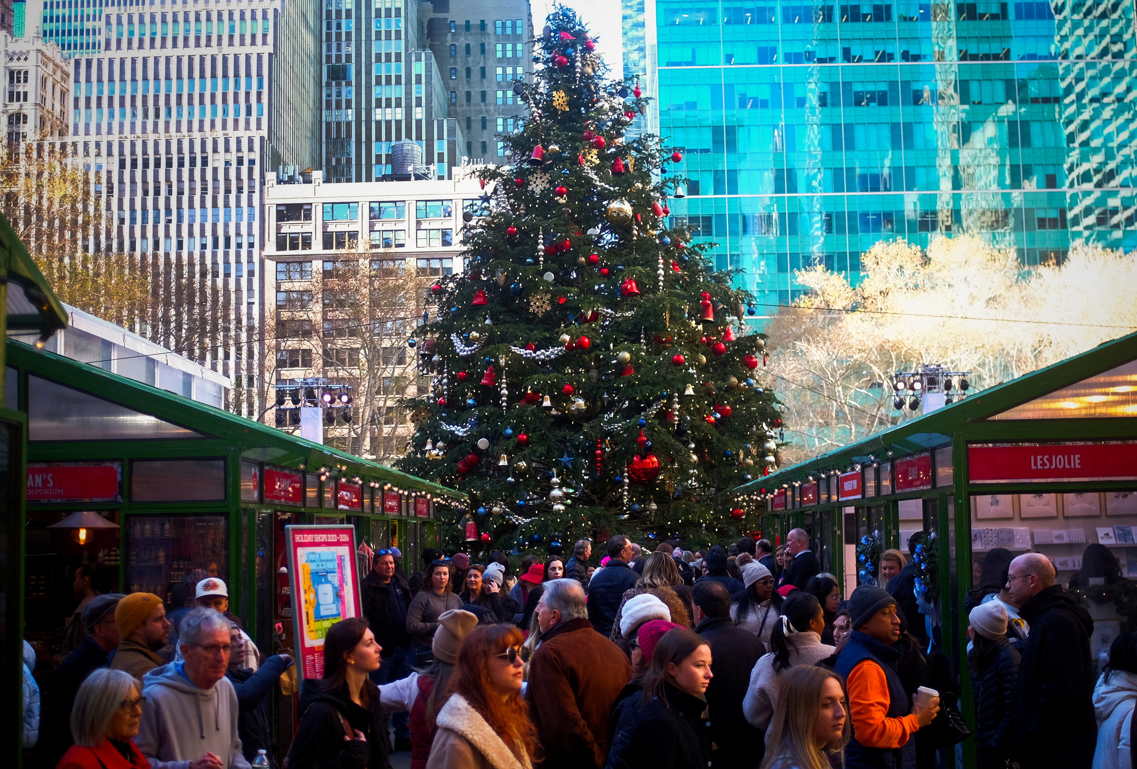Shoppers pack the Bryant Park Christmas shopping village in midtown Manhattan in New York