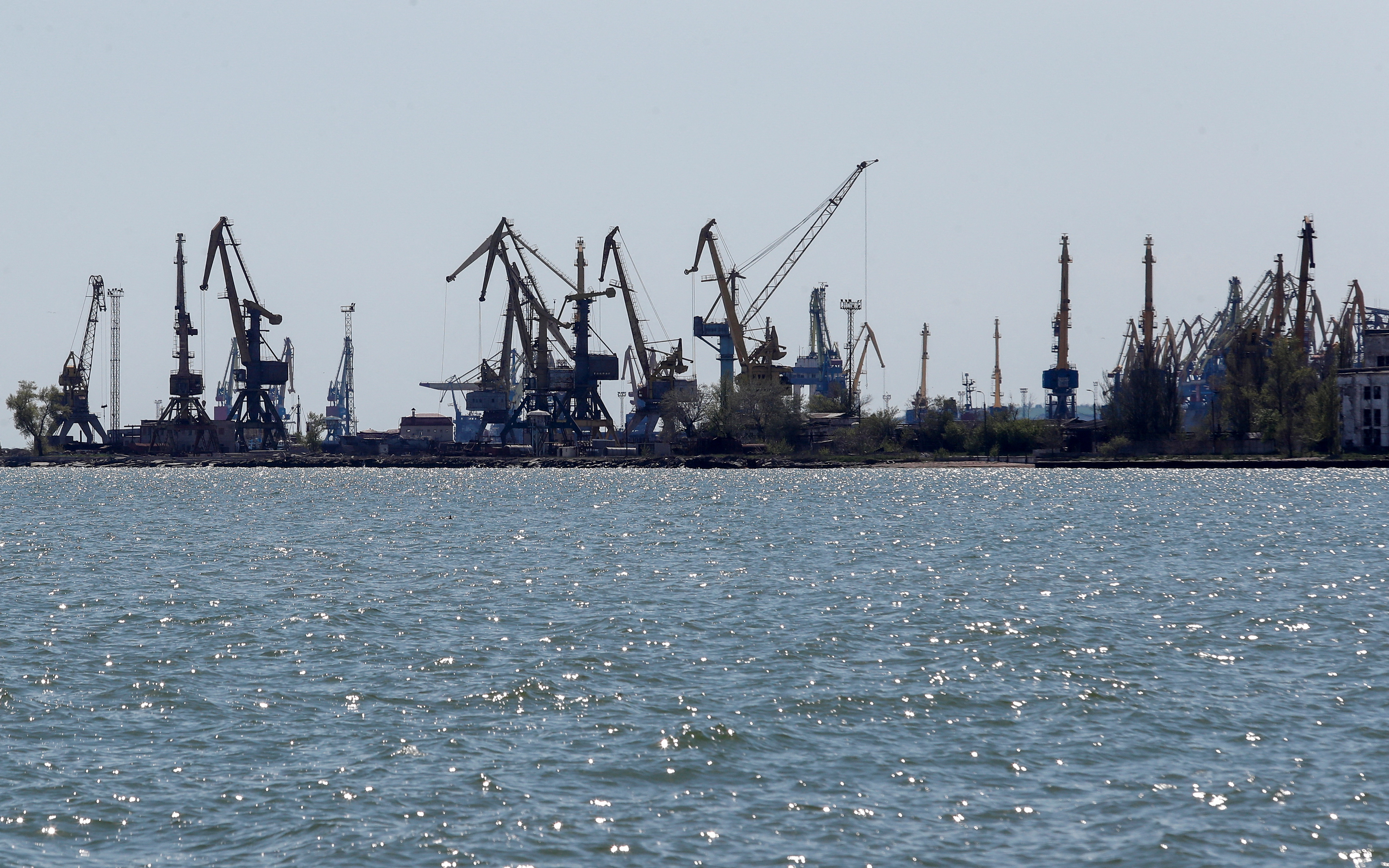 A view shows a port in Mariupol