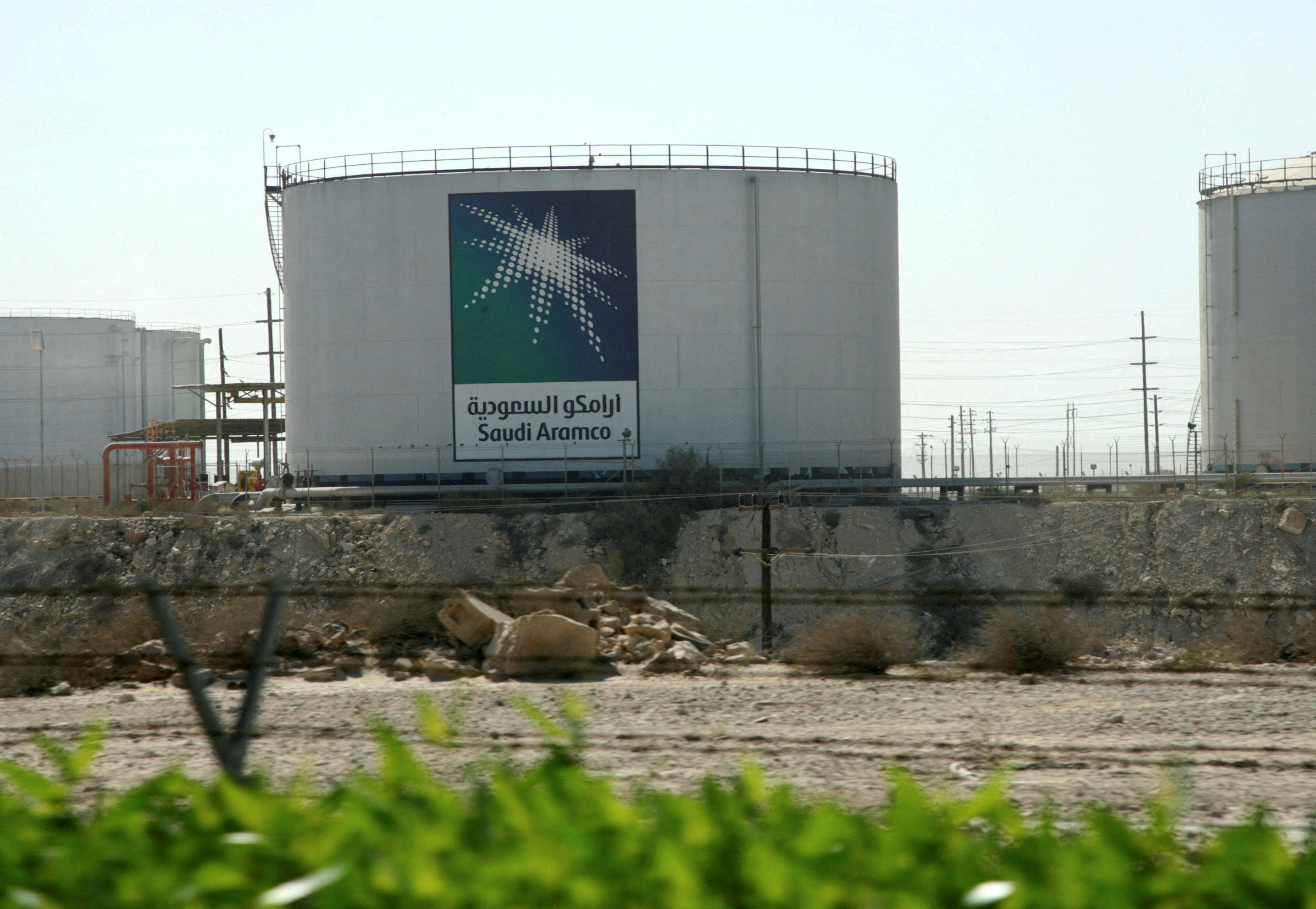 Oil tanks seen at the Saudi Aramco headquarters during a media tour at Damam city