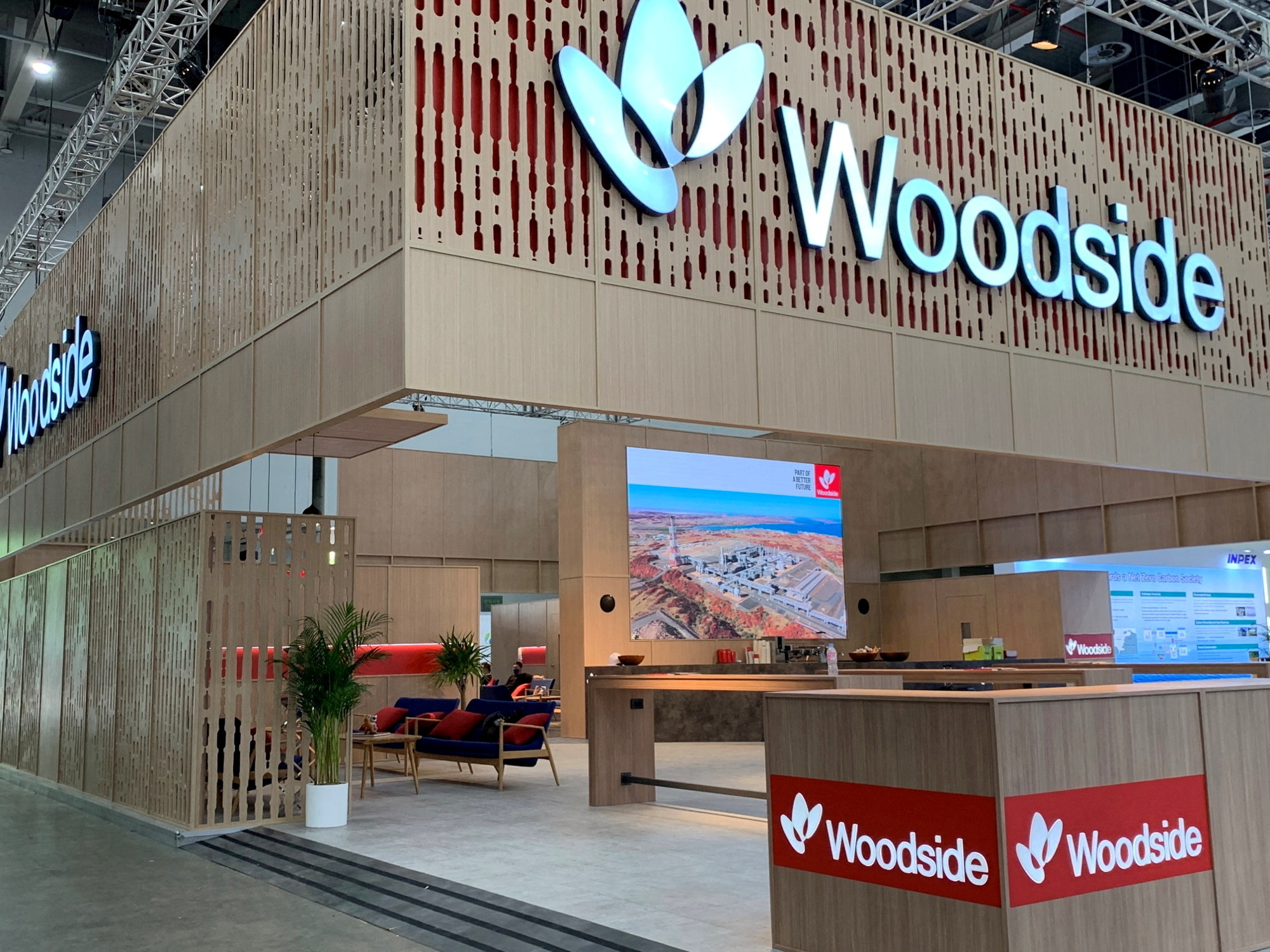 Australia's Woodside Energy Group's exhibition booth is seen at the World Gas Conference 2022 in Daegu, South Korea