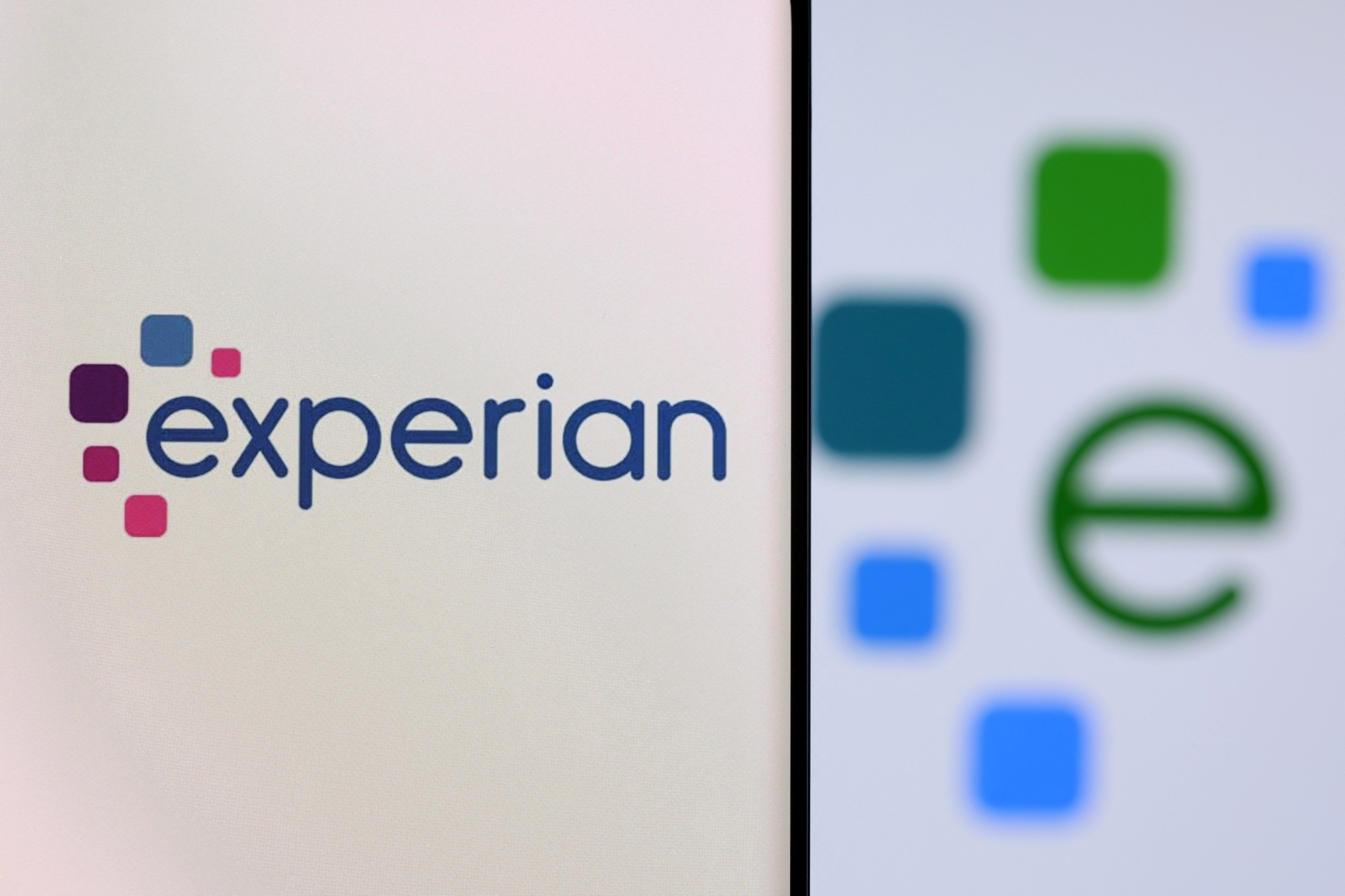 Illustration shows a smartphone with displayed Experian logo