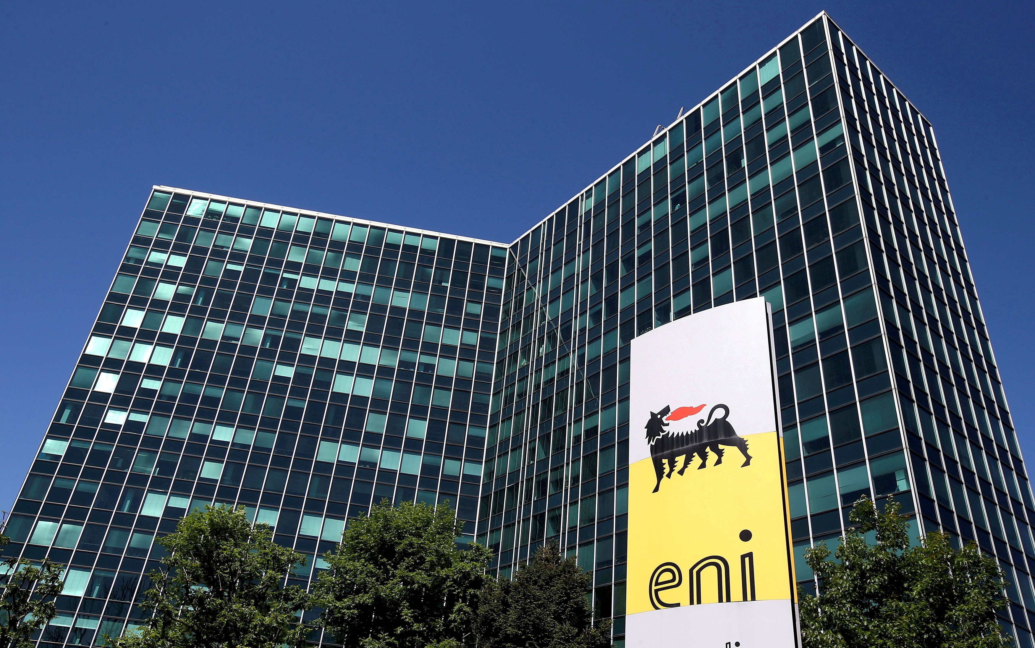 Eni's logo is seen in front of its headquarters in San Donato Milanese, near Milan, Italy, April 27, 2016.  REUTERS/Stefano Rellandini/File Photo