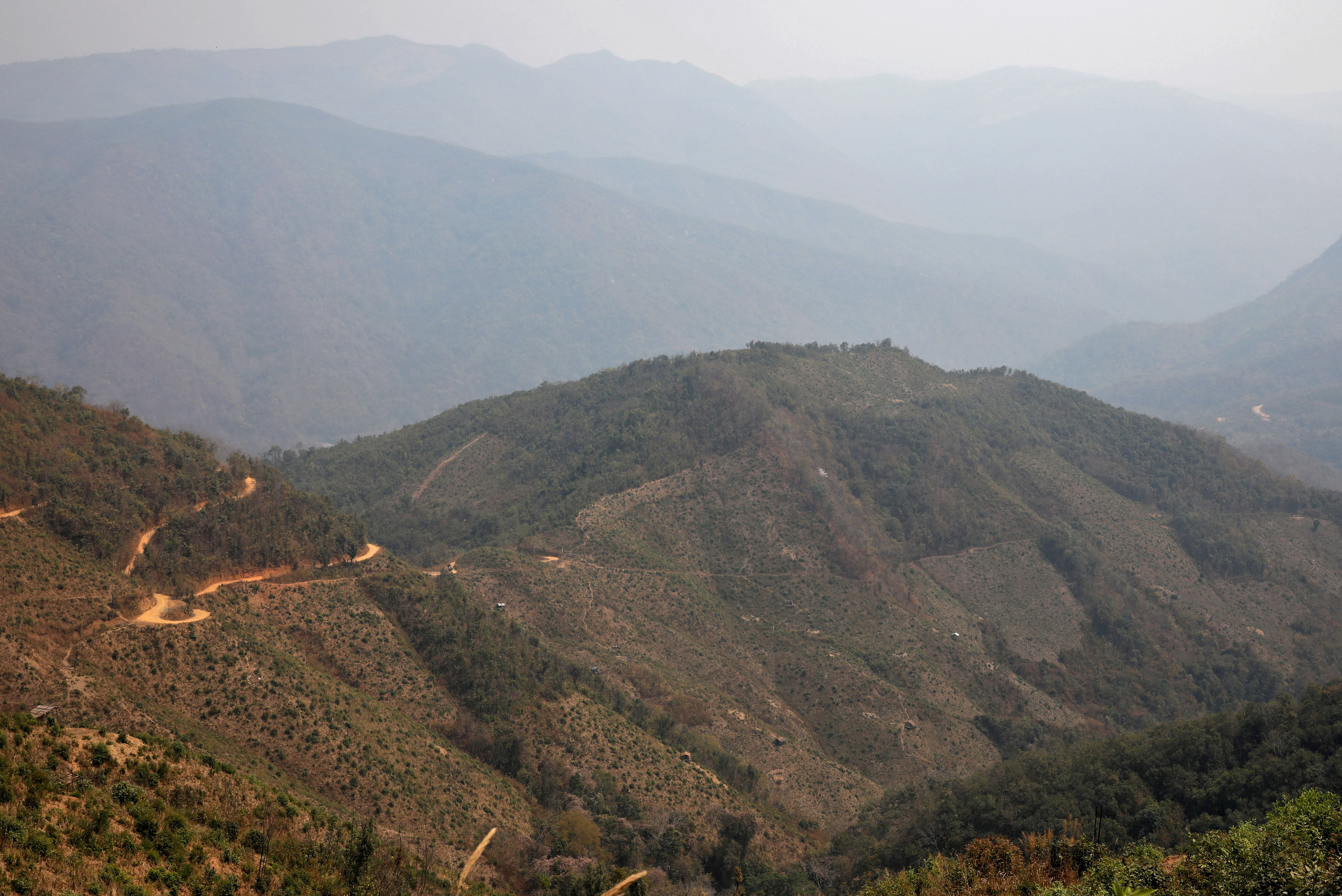 Mountain roads are pictured in the Champhai district of India's northeastern state of Mizoram