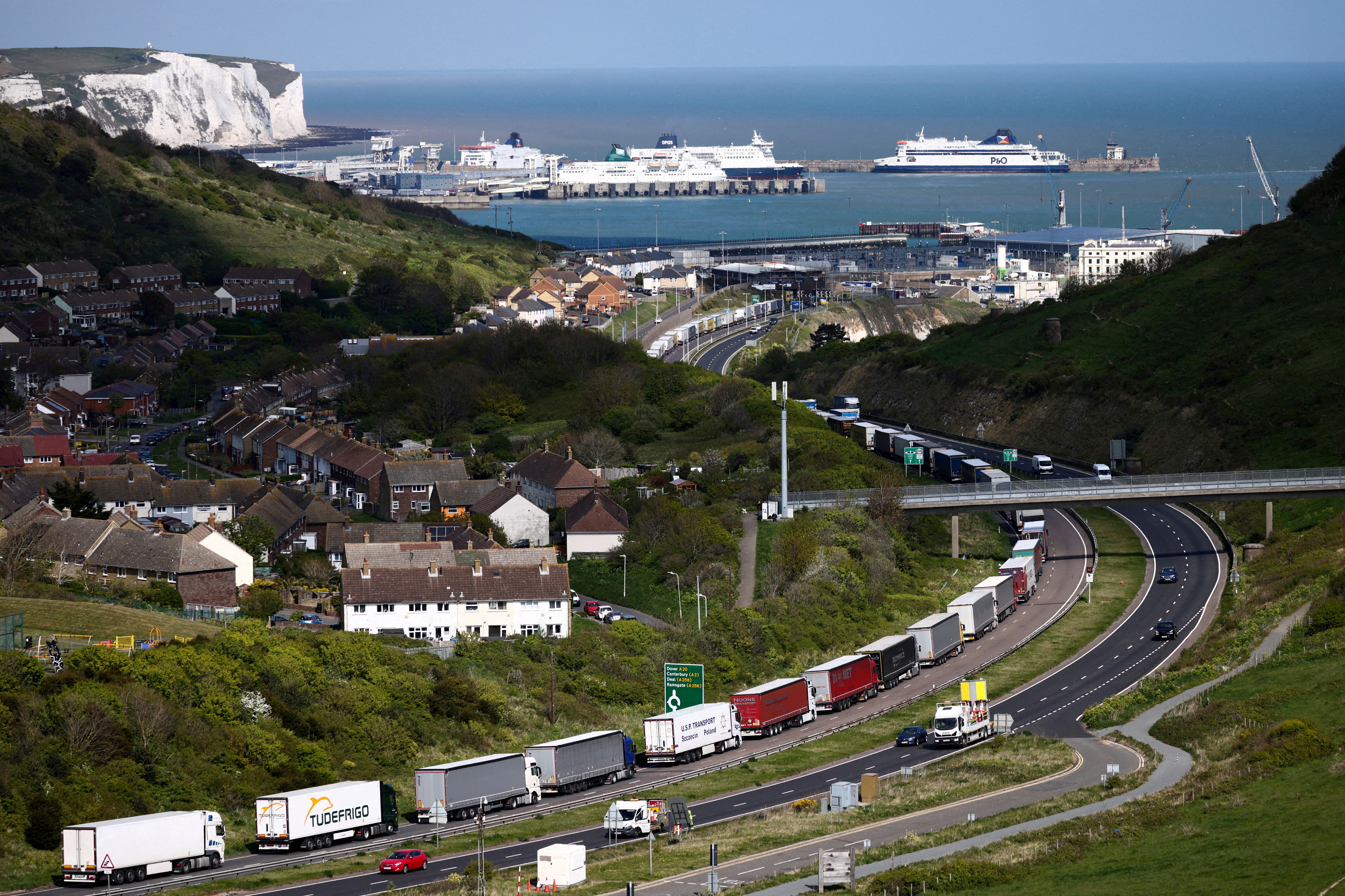 Freight lorries queue to enter the Port of Dover