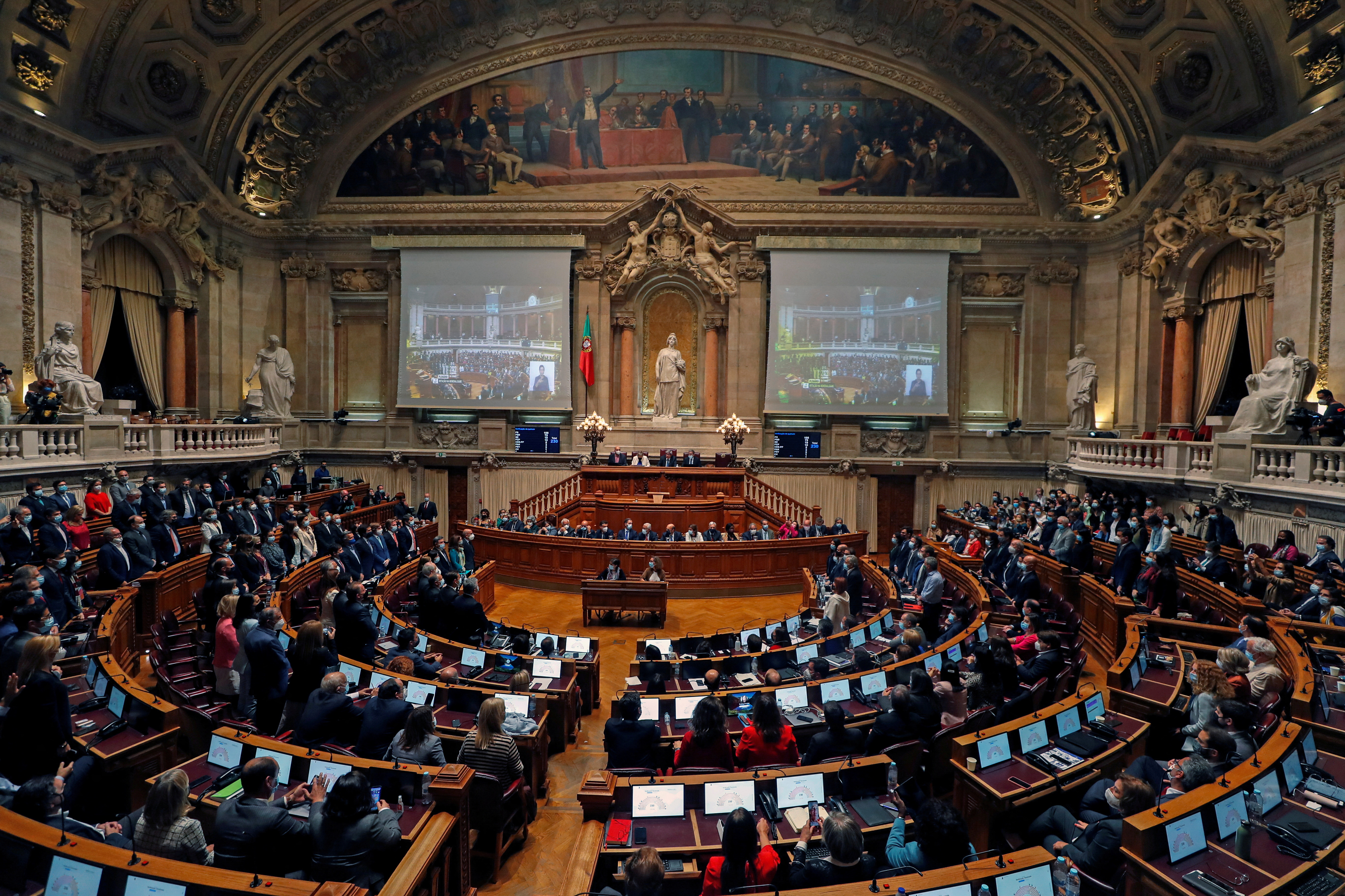 Members of Portugal's Parliament vote on the 2022 state budget draft