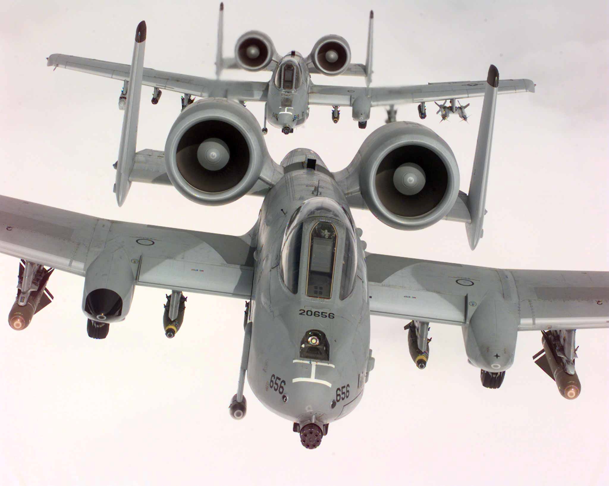 Two U.S. Air Force A-10A Warthogs, from the 52nd Fighter Wing, 81st Fighter Squadron, Spangdhalem Ai..