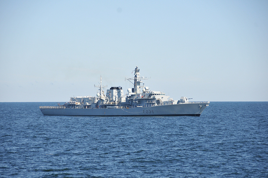 U.S. Navy photo of Royal Navy vessel HMS Montrose at sea during Baltic Operations