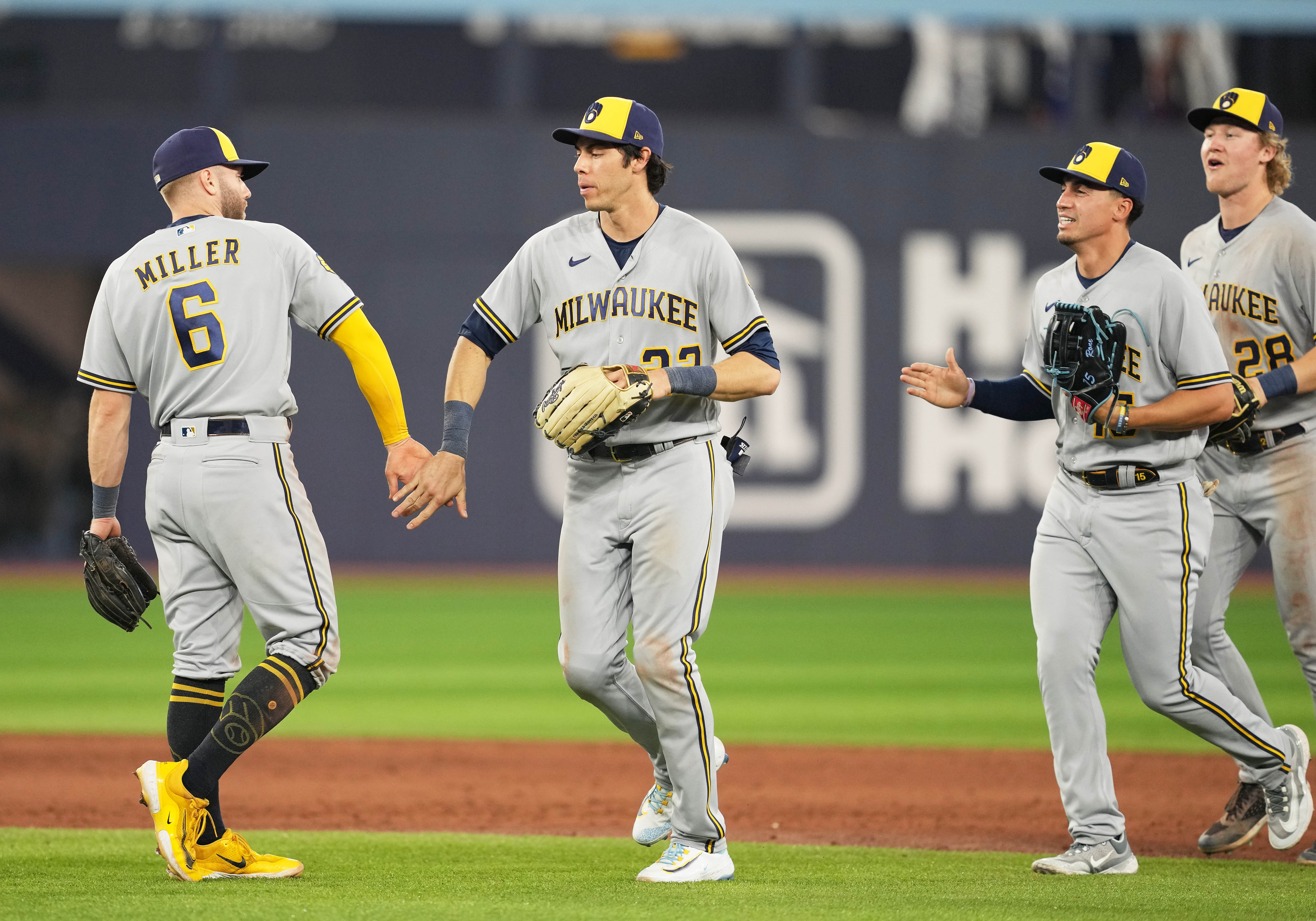 Milwaukee Brewers third baseman Abraham Toro runs after a grounder