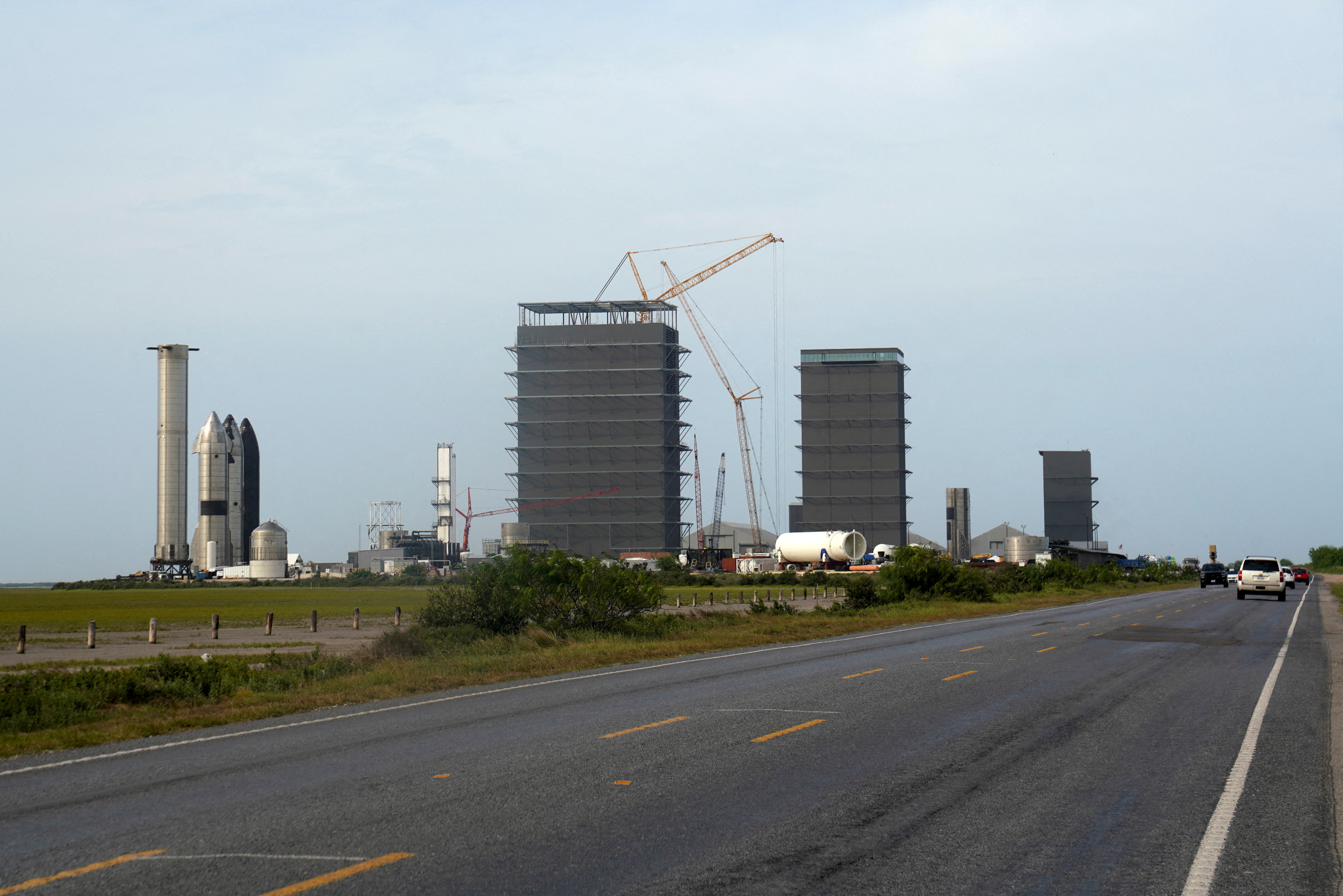 Starship prototypes are pictured at the SpaceX South Texas launch site in Brownsville, Texas