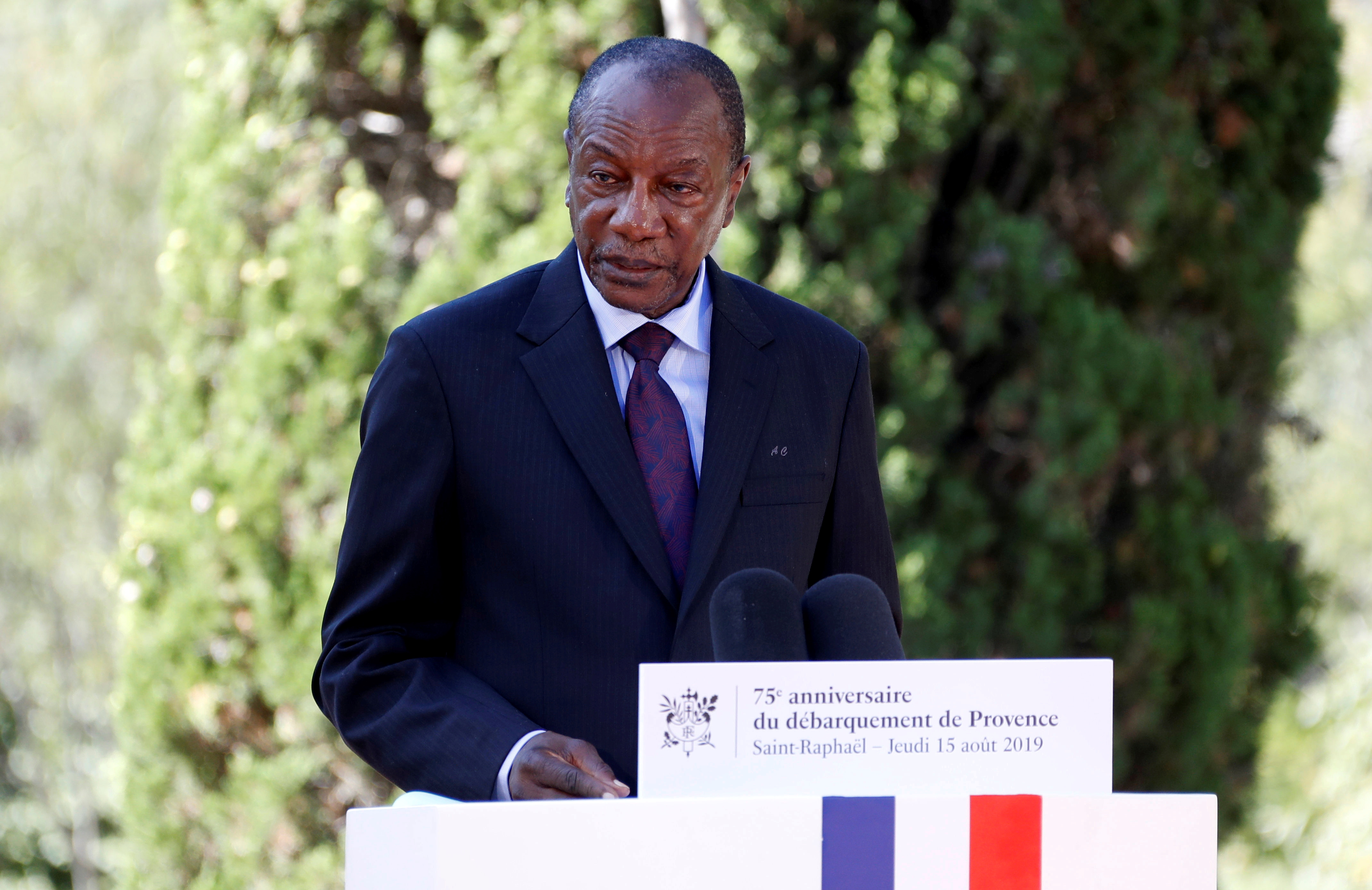 Guinean President Alpha Conde delivers a speech
