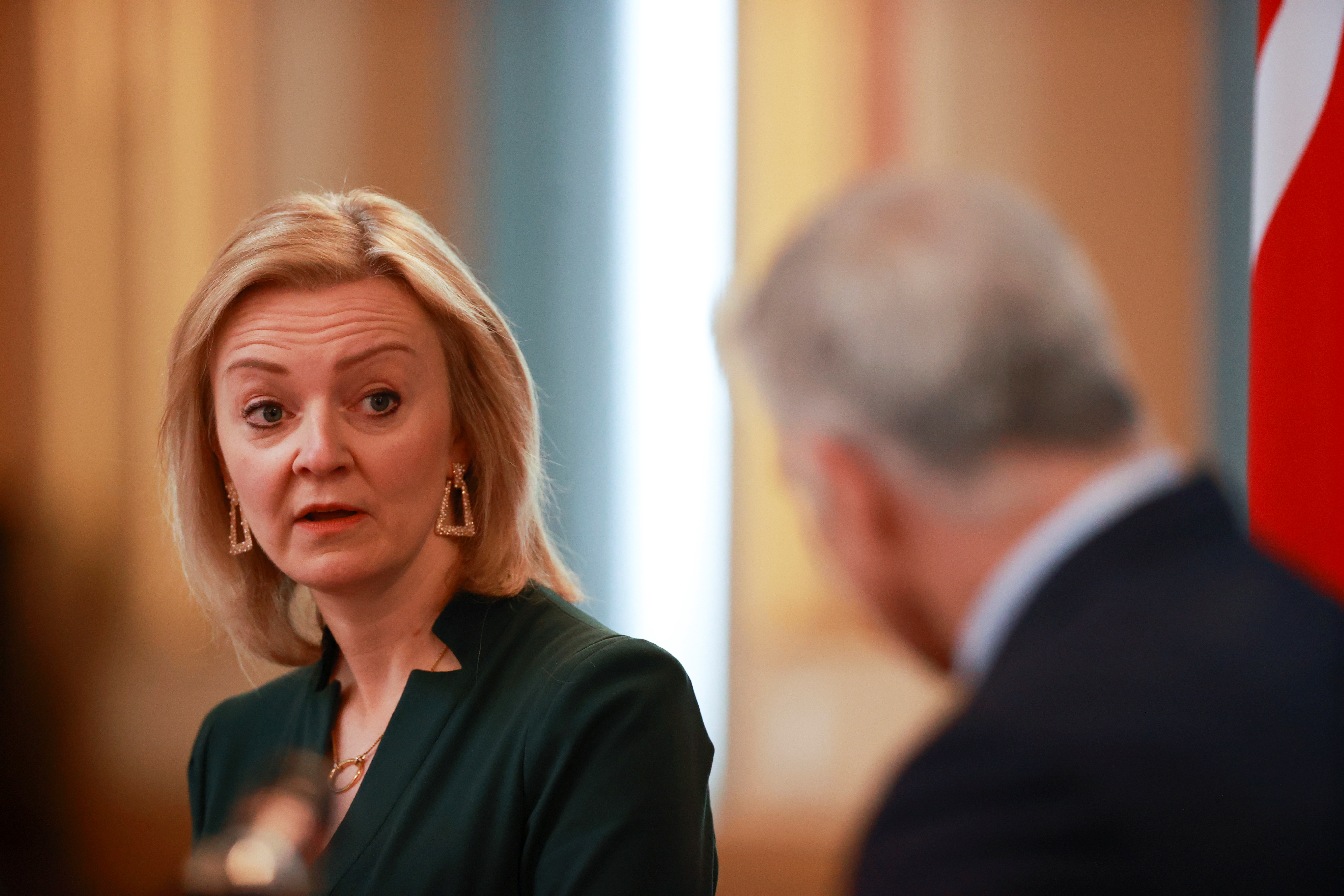 Britain's Foreign Secretary Liz Truss and Israeli Foreign Minister Yair Lapid attend a news conference at the Foreign Commonwealth & Development Office in London, Britain, November 29, 2021. REUTERS/Hannah McKay