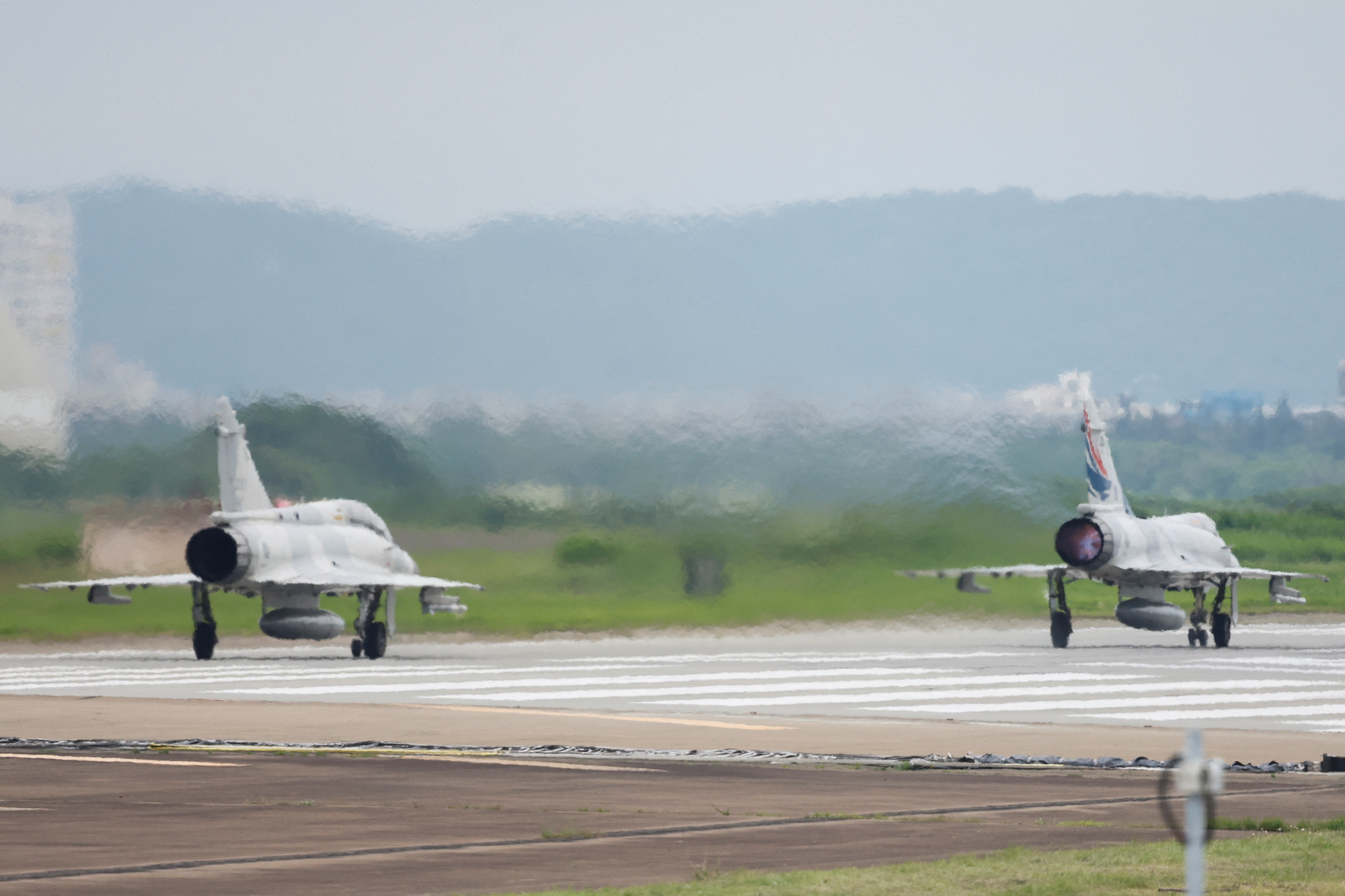 Taiwan Air Force Mirage 2000-5 aircraft prepare to take off at Hsinchu Air Base, in Hsinchu