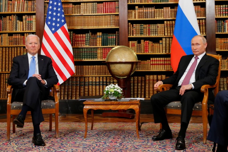 U.S. President Joe Biden and Russia's President Vladimir Putin meet for the U.S.-Russia summit at Villa La Grange in Geneva, Switzerland, June 16, 2021. REUTERS/Denis Balibouse/Pool