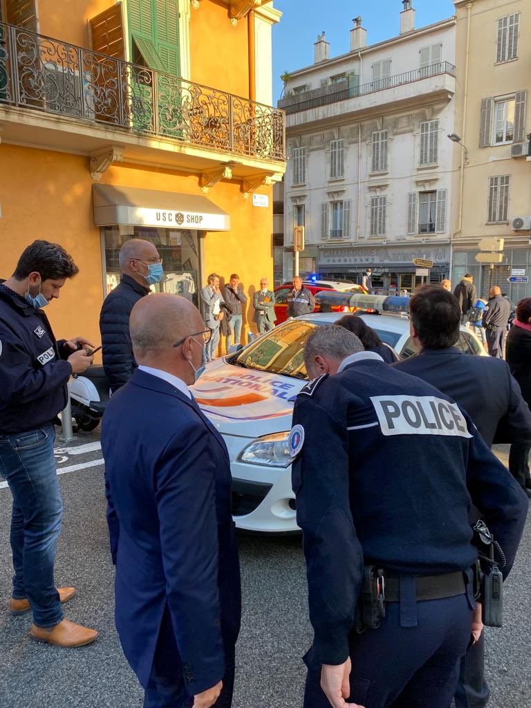 Member of French parliament Eric Ciotti visits the police station where, according to reports, a police official was injured after being stabbed with a knife, in Cannes, France, November 8, 2021. Twitter/ECiotti/via REUTERS