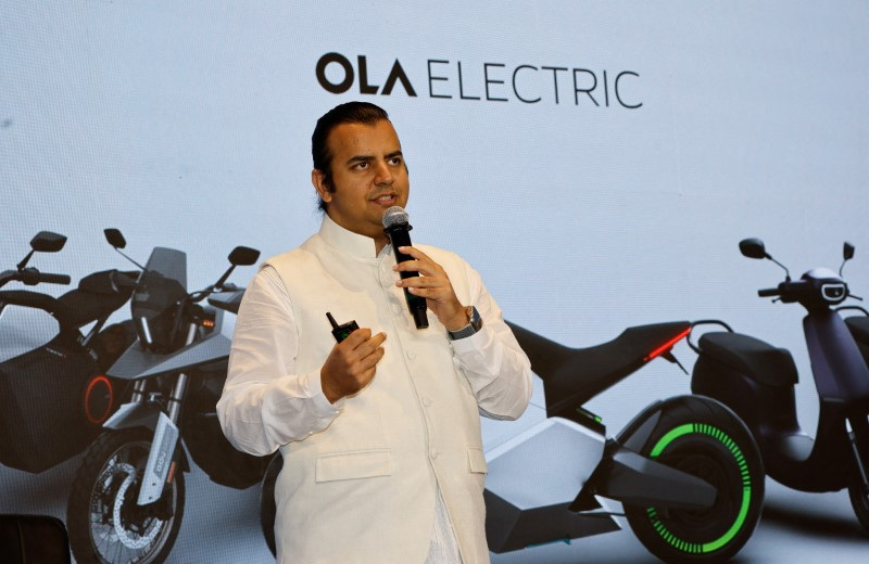 Bhavish Aggarwal, CEO of Ola Cabs, and founder of Ola Electric, speaks during a press conference ahead of the company's IPO launch in Mumbai