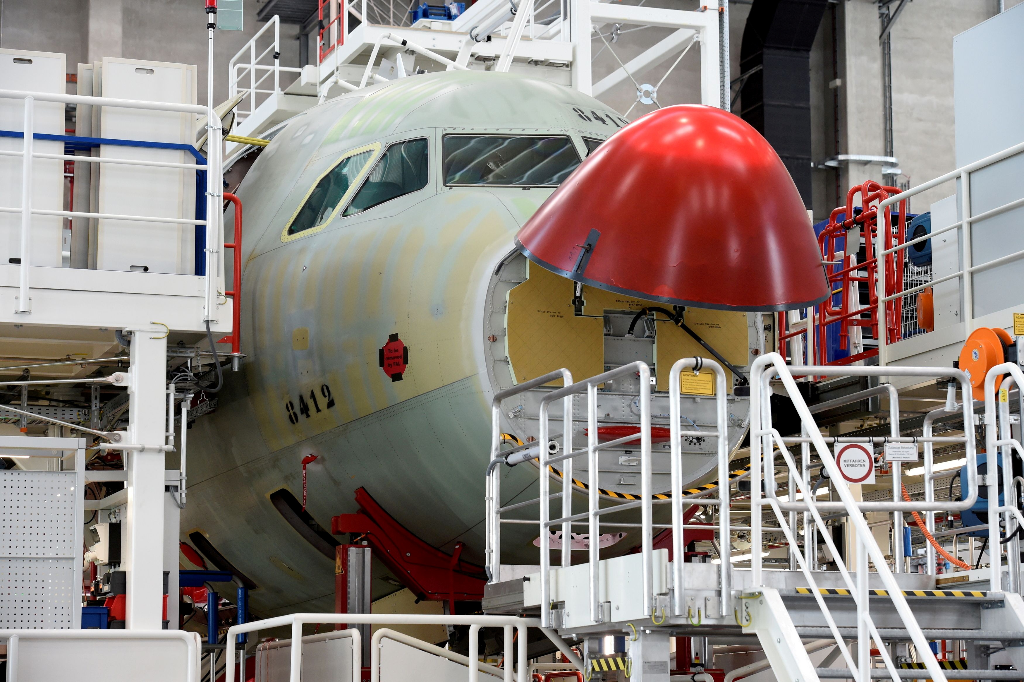 A general view in a new A320 production line at the Airbus plant in Hamburg