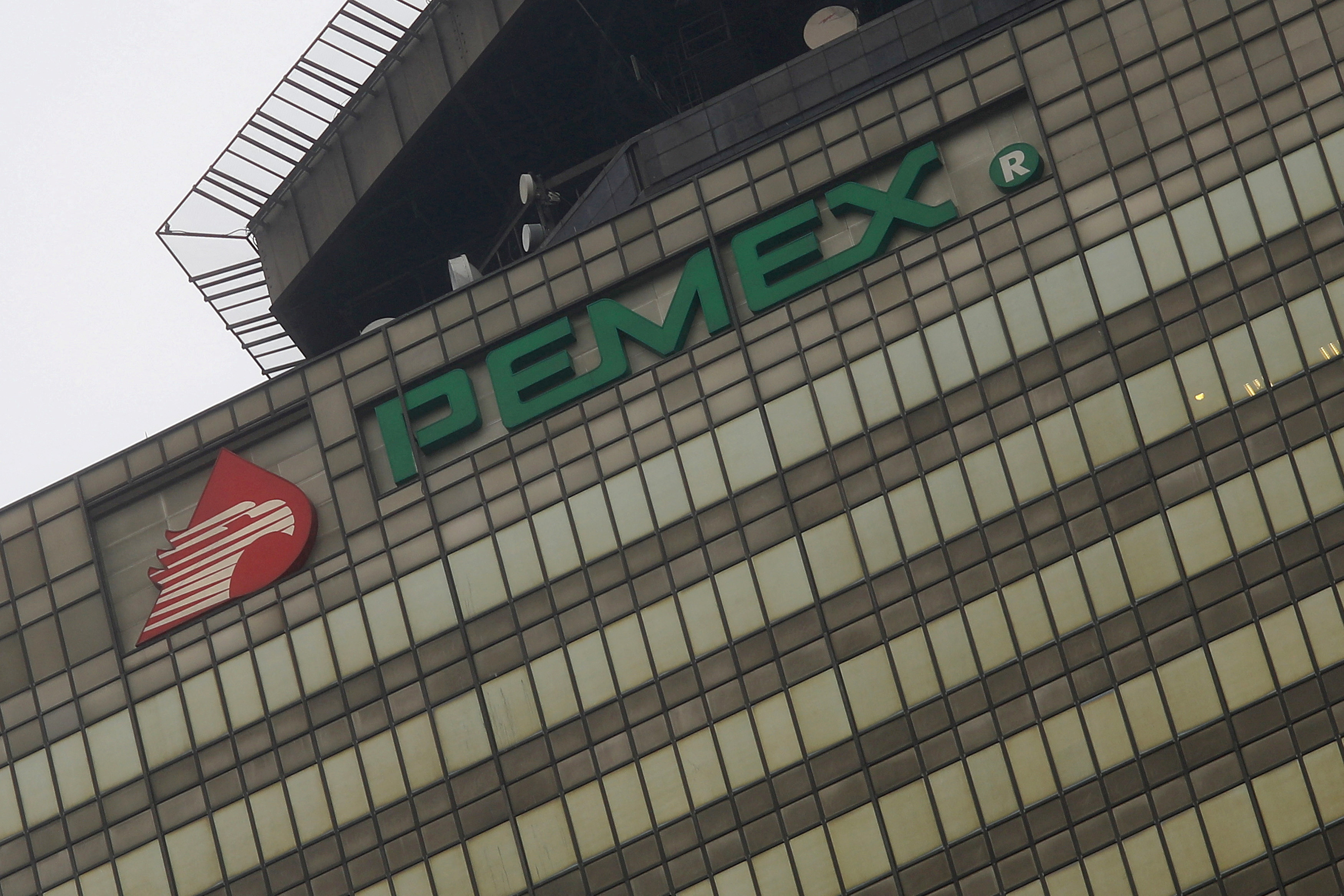 The Pemex logo is seen at its headquarters in Mexico City