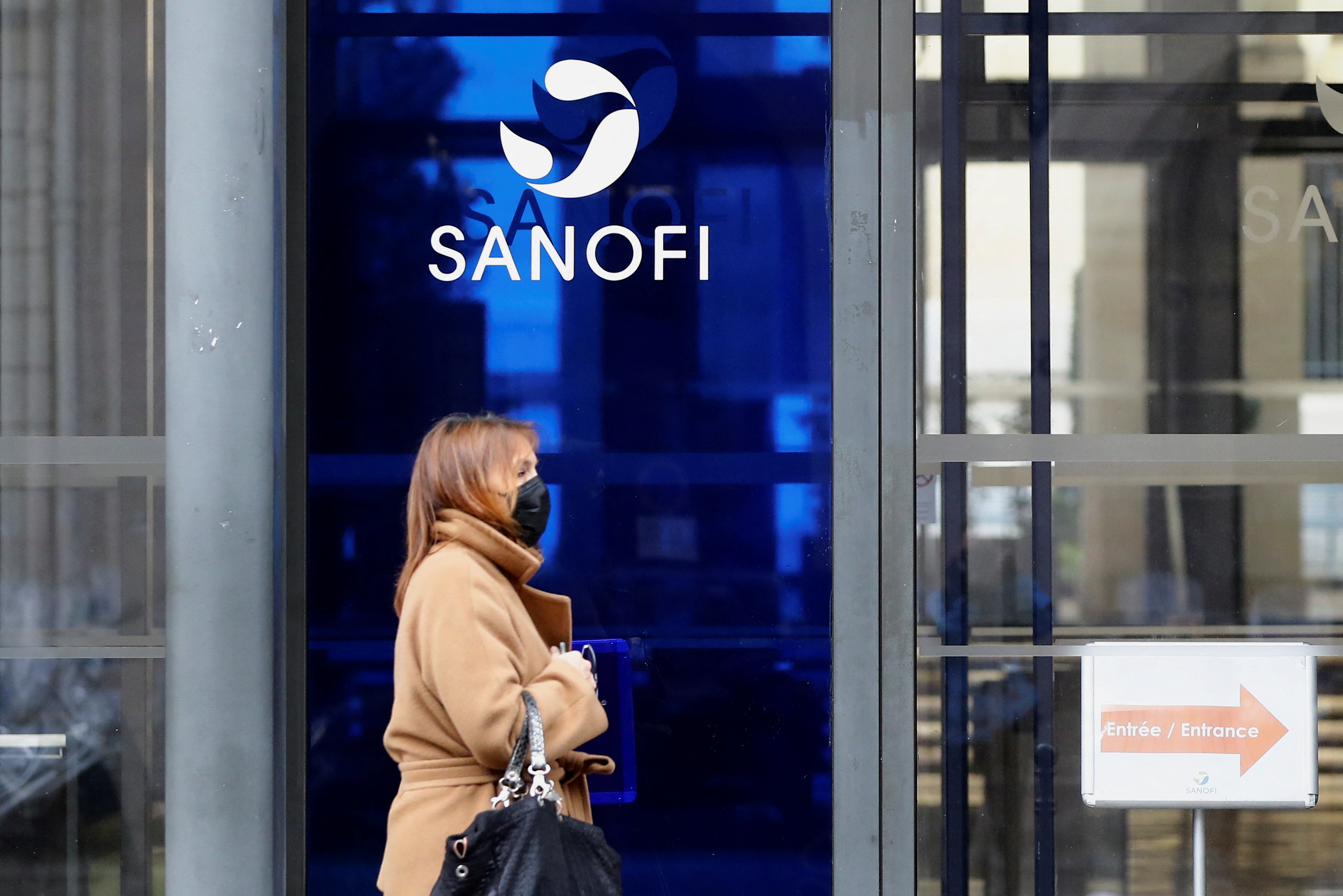 The logo of Sanofi is seen in Paris