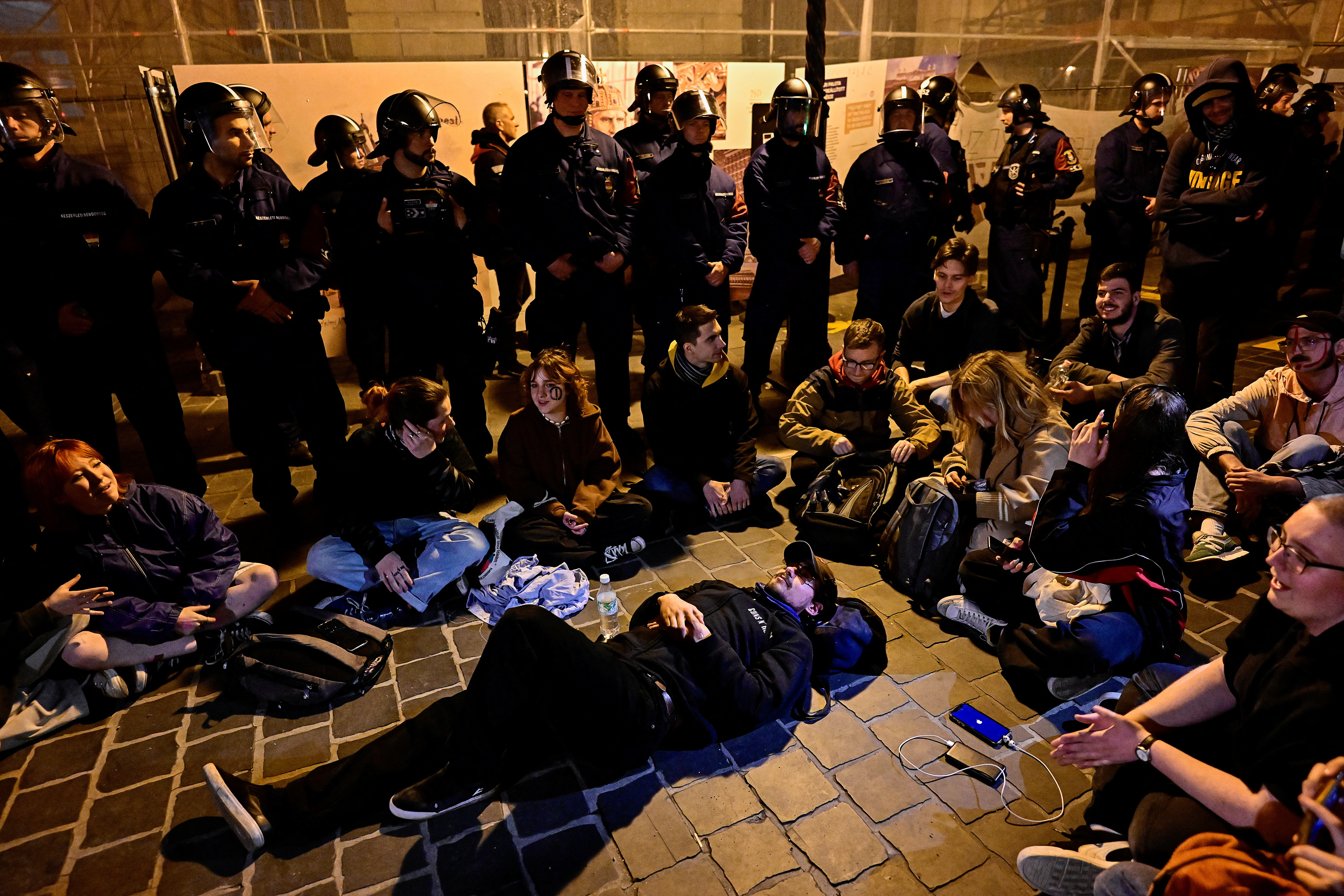 People take part in an anti-government demonstration in Budapest