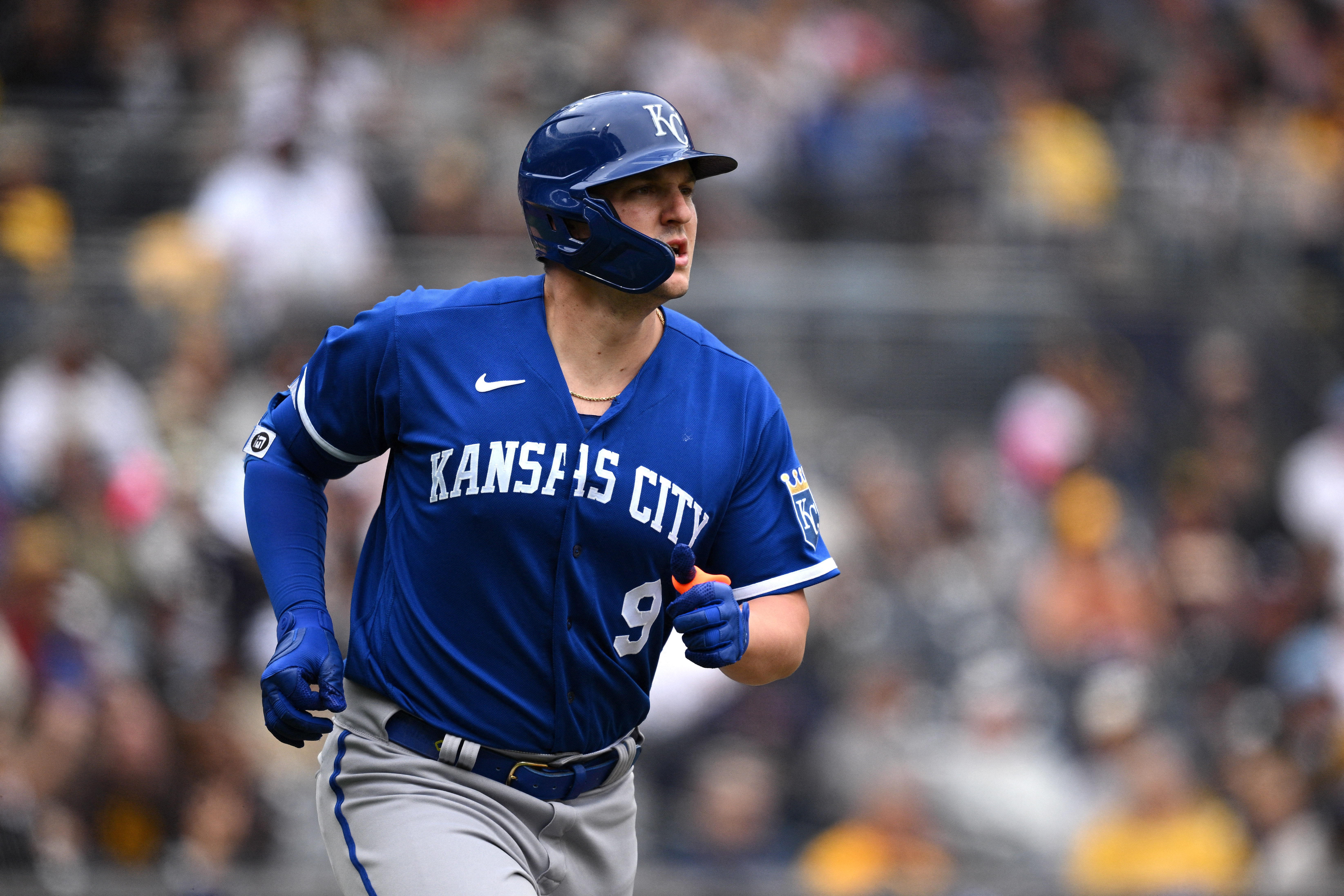 Kansas City Royals left fielder MJ Melendez looks on during the MLB News  Photo - Getty Images