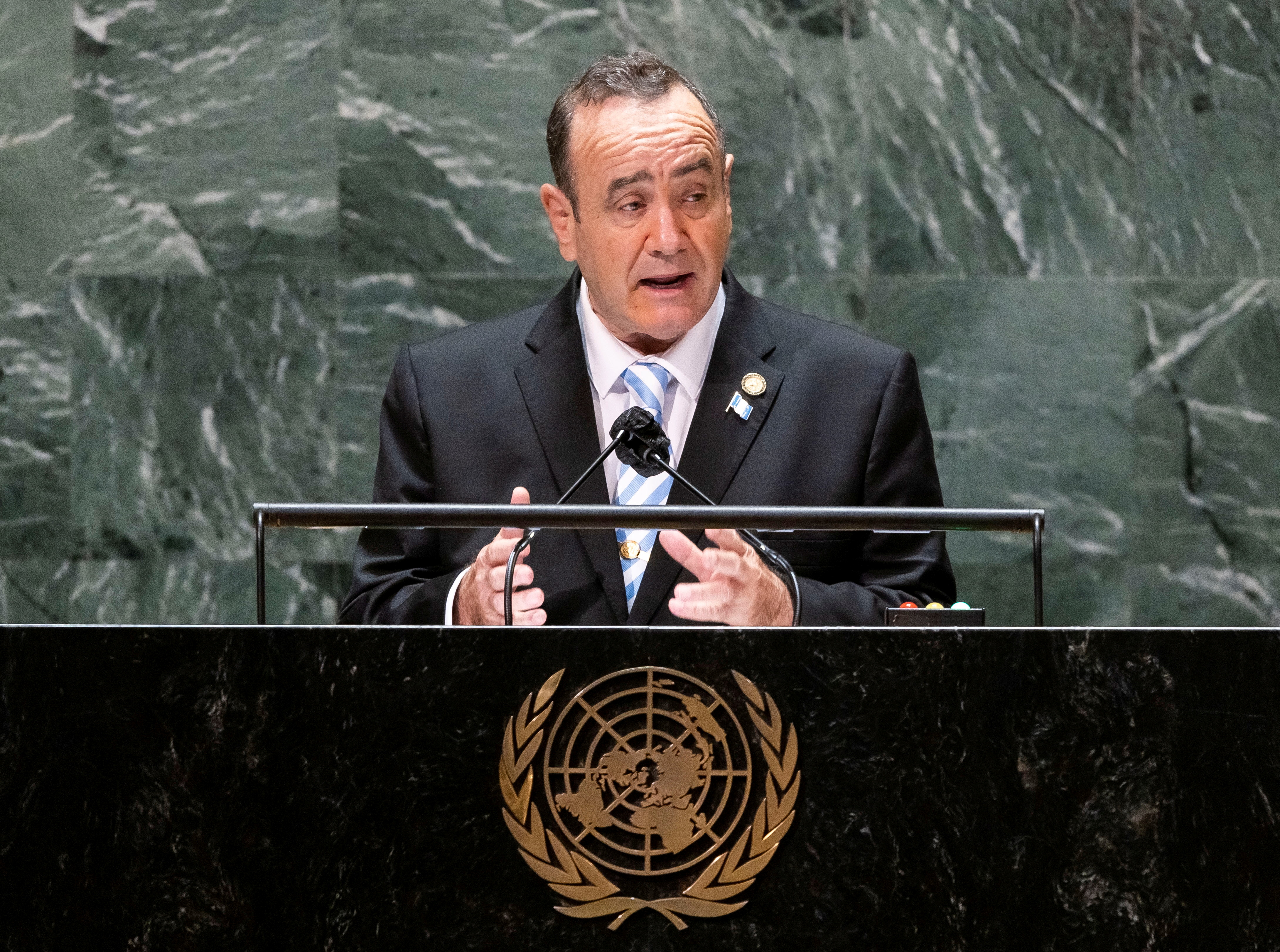 Guatemala's President Alejandro Giammattei addresses the General Debate of the 76th Session of the United Nations General Assembly in New York City, U.S., September 22, 2021. Justin Lane/Pool via REUTERS/File Photo