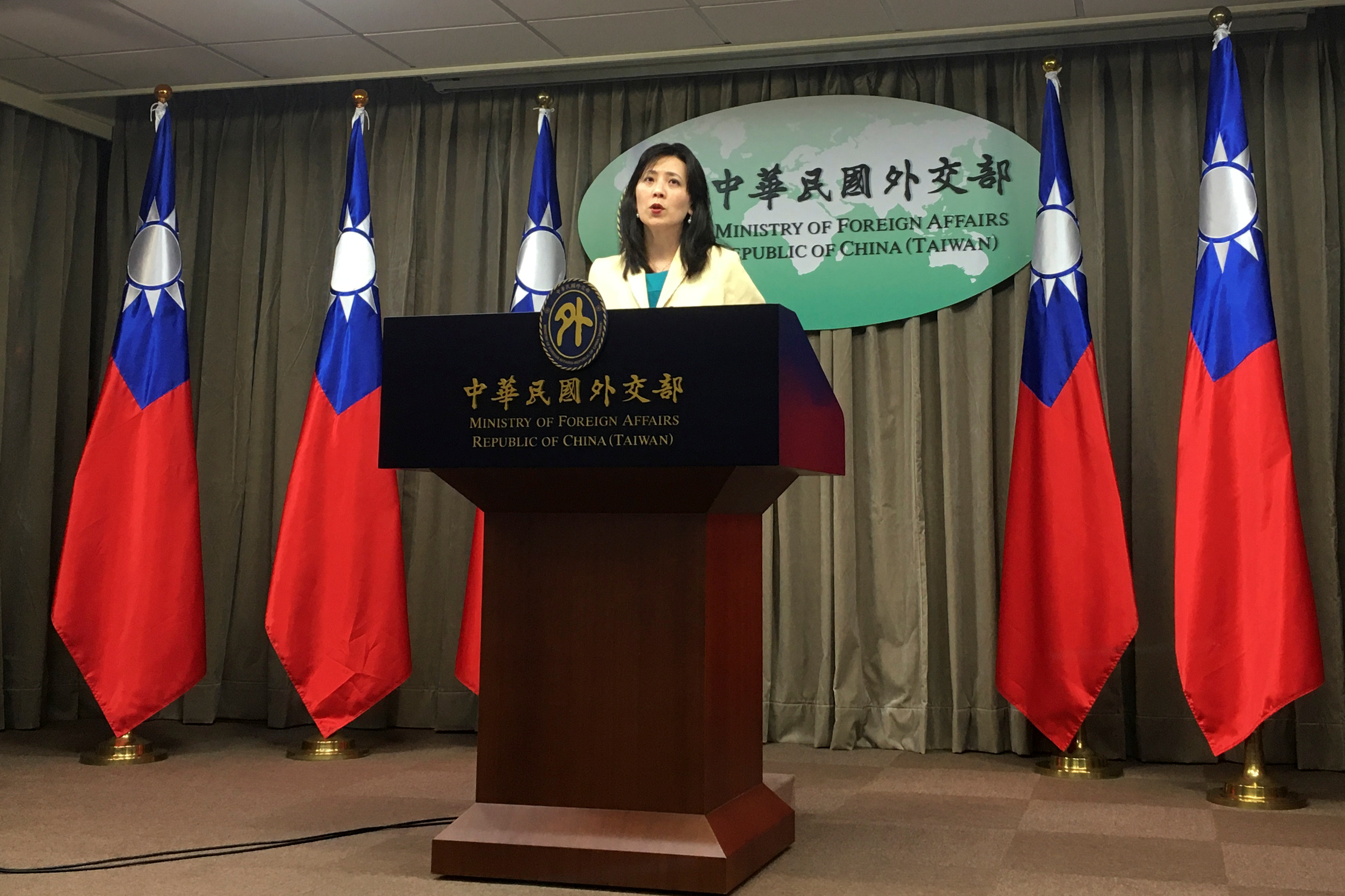 Taiwan Foreign Ministry Spokeswoman Joanne Ou speaks at a news conference in Taipei