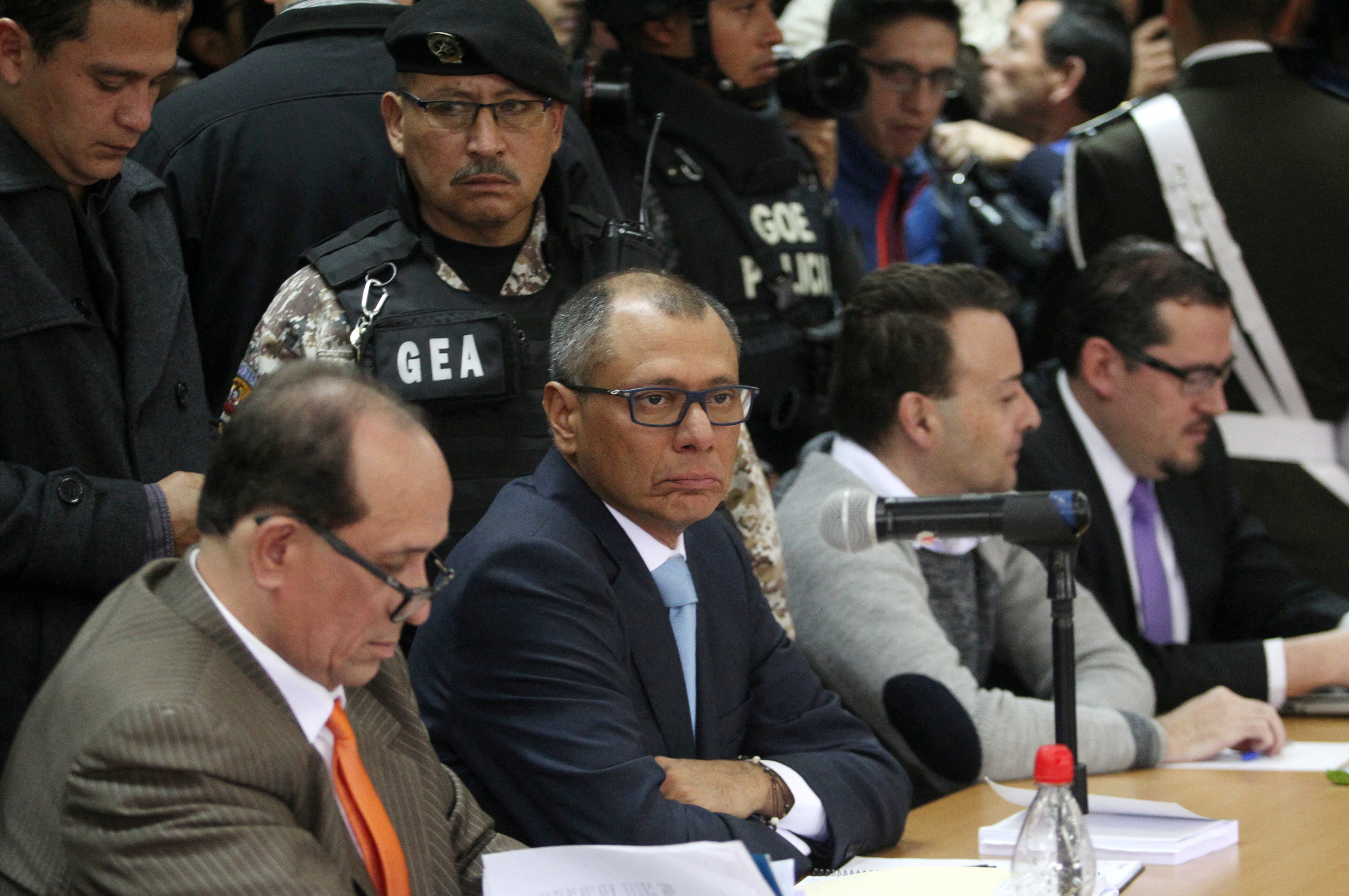 Ecuadorean Vice President Jorge Glas attends a trial for alleged corruption by case Odebrecht at the National Court of Justice in Quito