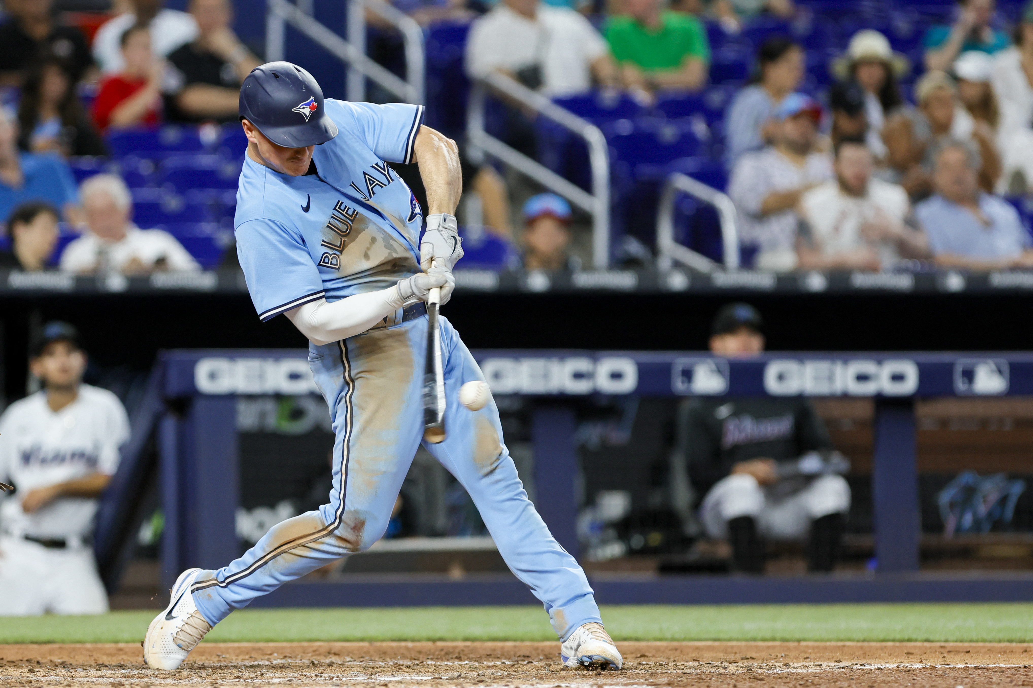 Cavan Biggio of the Toronto Blue Jays bats against the Miami Marlins