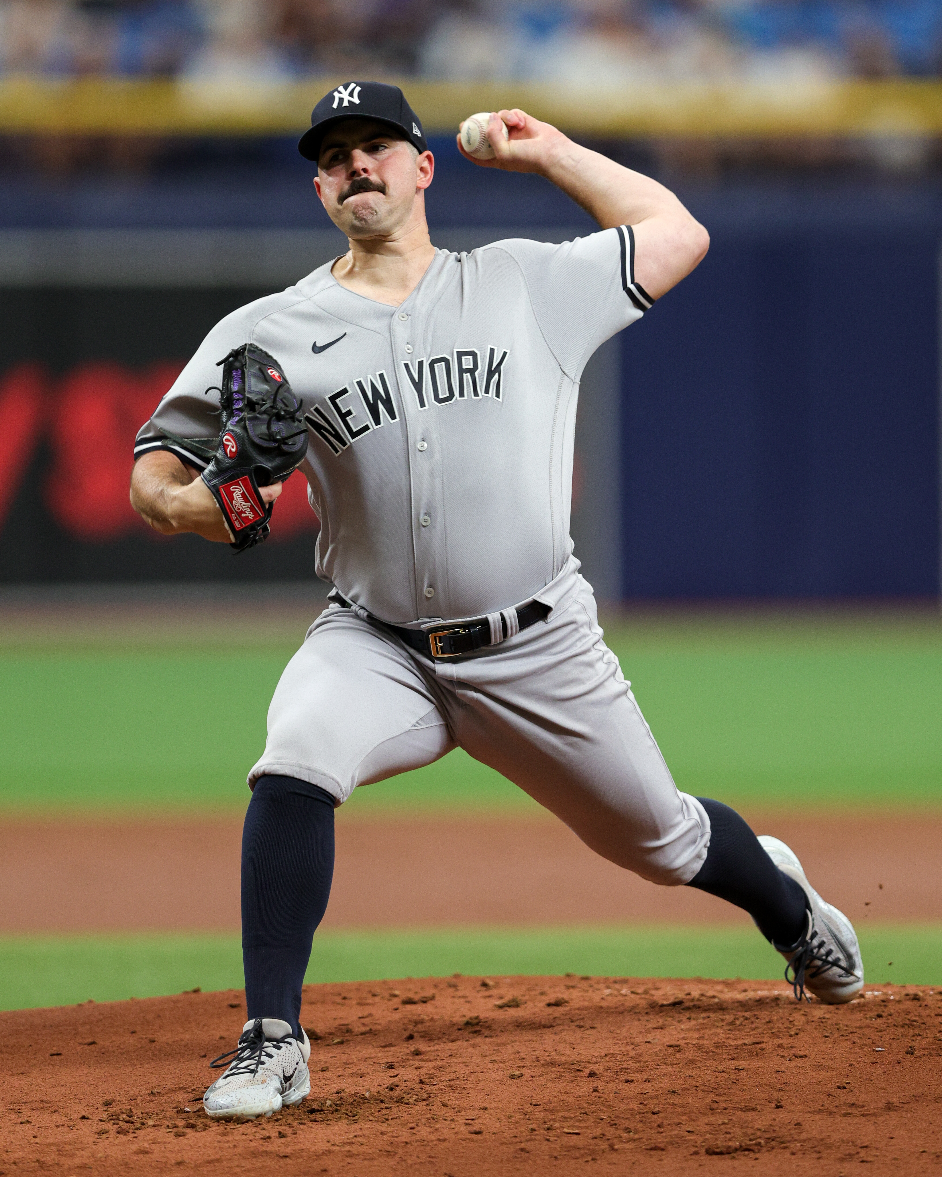 Tampa Bay Rays' Brandon Lowe throws his helmet after striking out